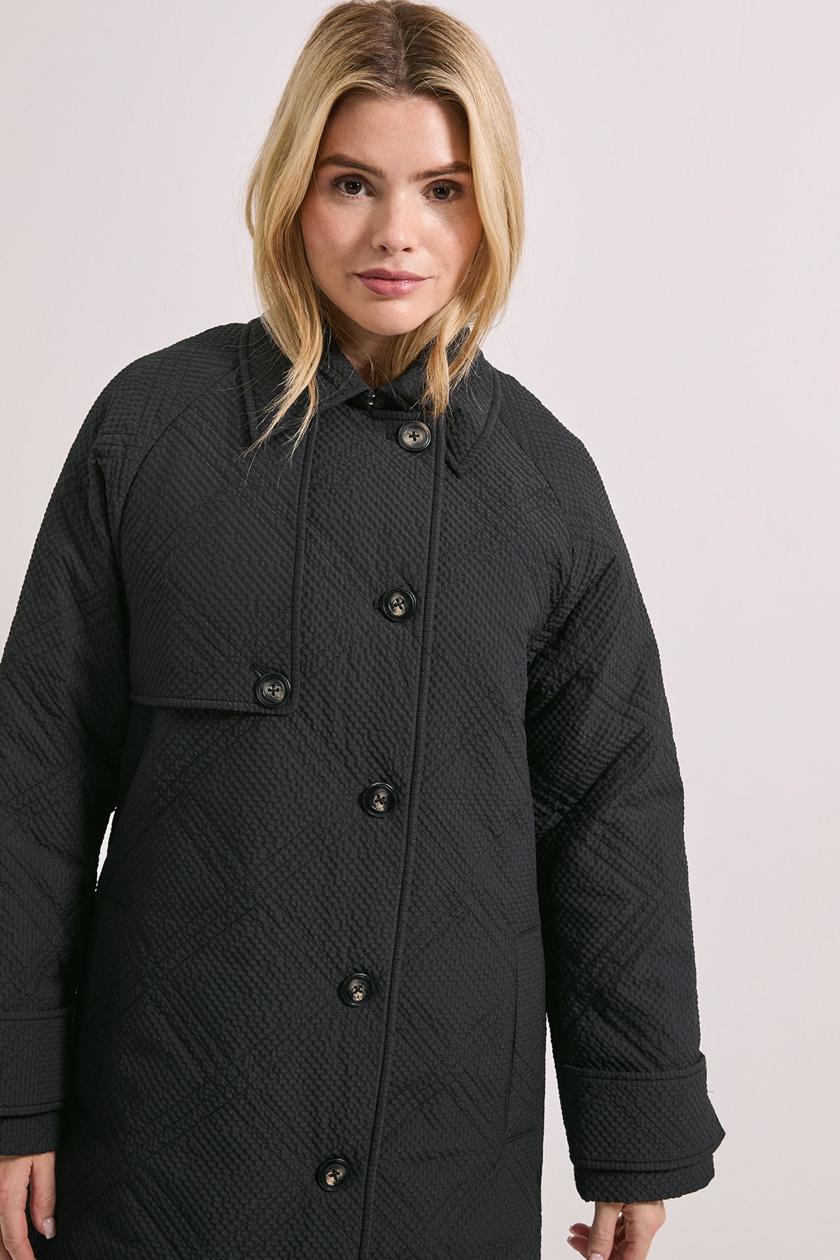 Dorothy Perkins Collar Detail Quilted Midi Coat Black image 4