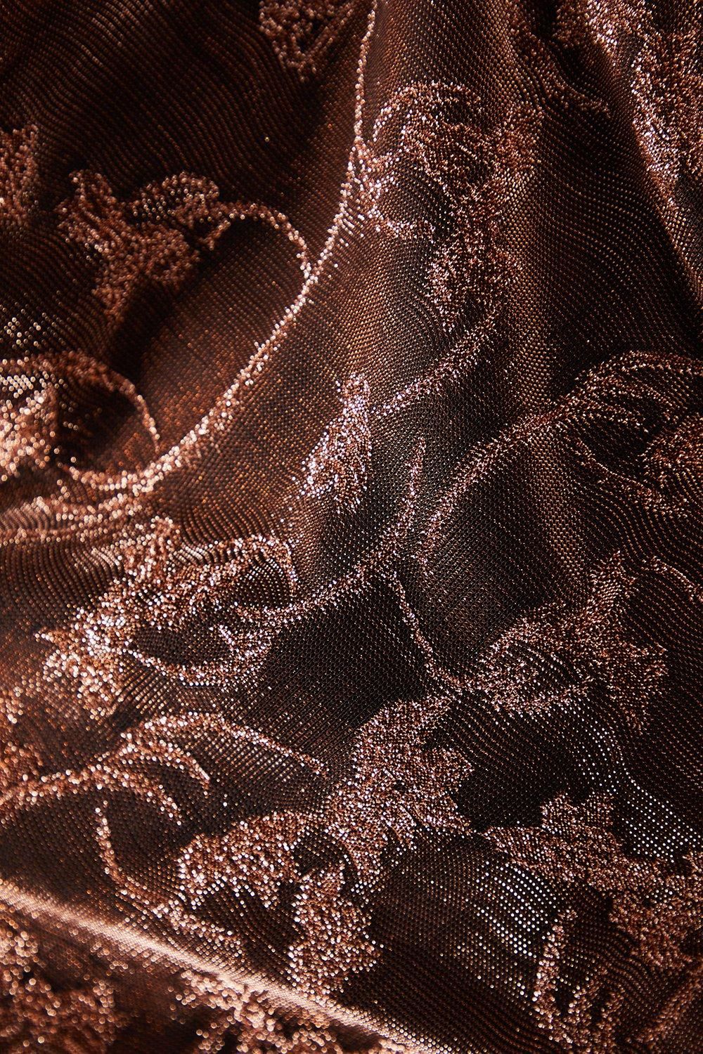 Warehouse Metallic Mesh Ruched Side Midi Dress Bronze image 5