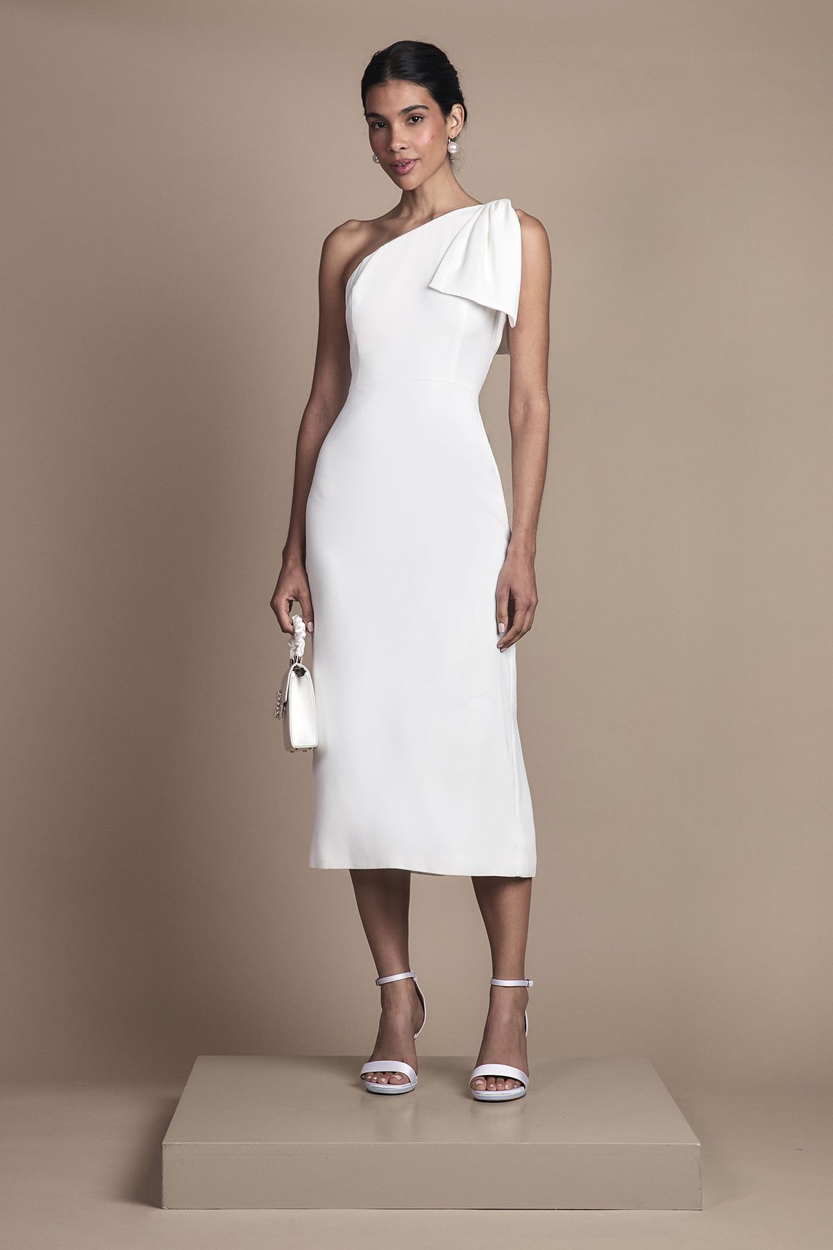 Coast Bow One Shoulder Midi Wedding Dress Ivory image 1