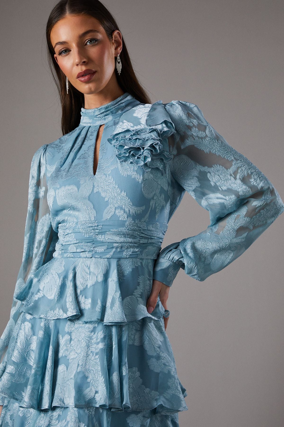 Coast Jacquard Tiered Midi Dress Ice Blue image 4