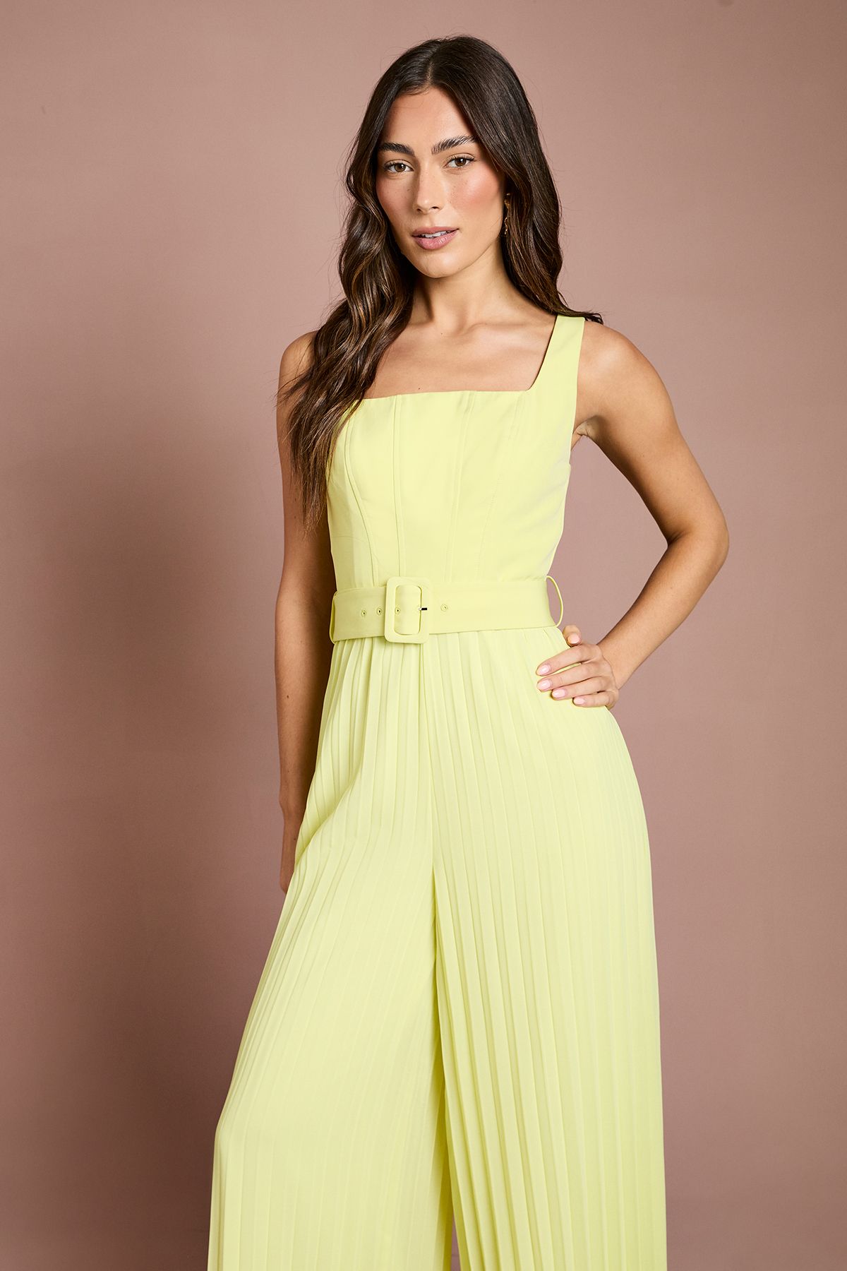 Coast Seam Detail Pleated Wide Leg Jumpsuit Lemon image 2