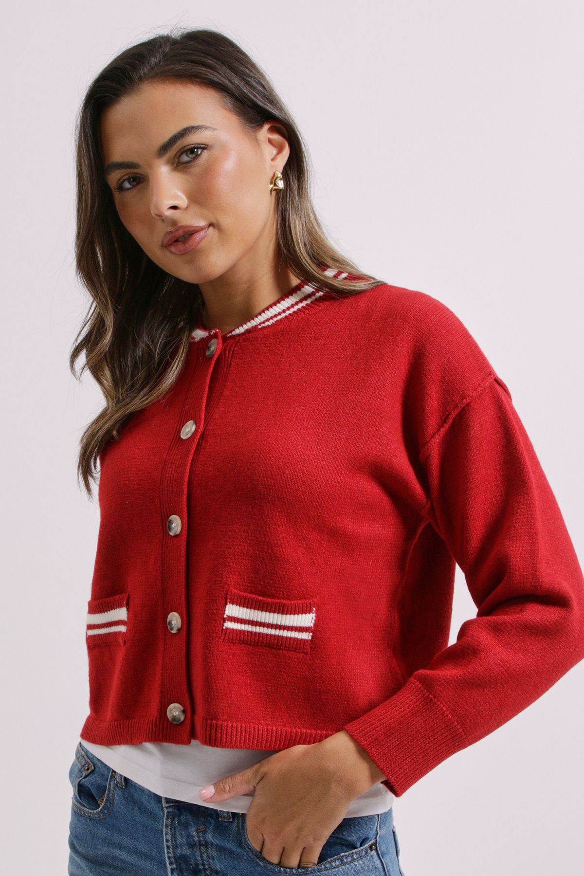 Dorothy Perkins Burgundy Knitted Bomber Jacket Burgundy image 2