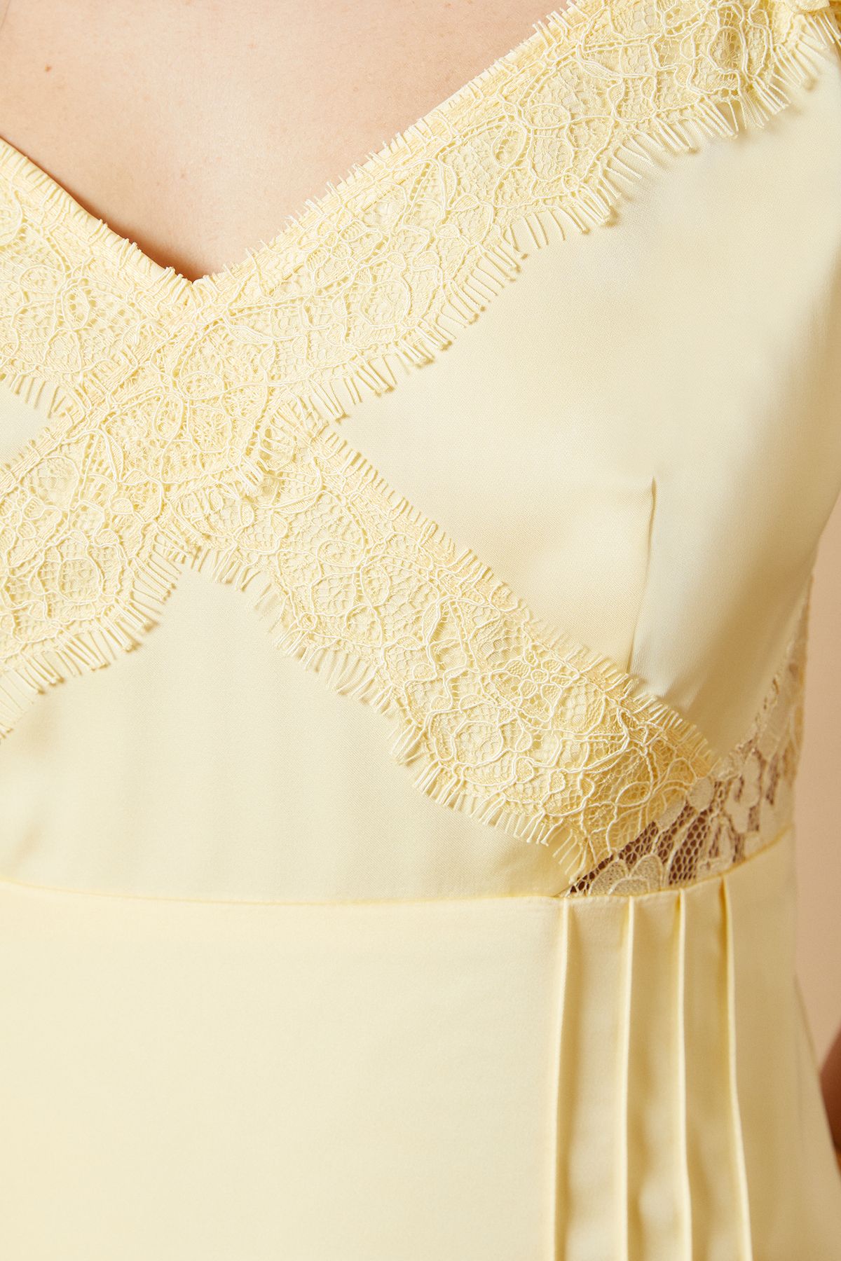 Oasis Strappy Satin Lace Insert Midi Dress Yellow image 5