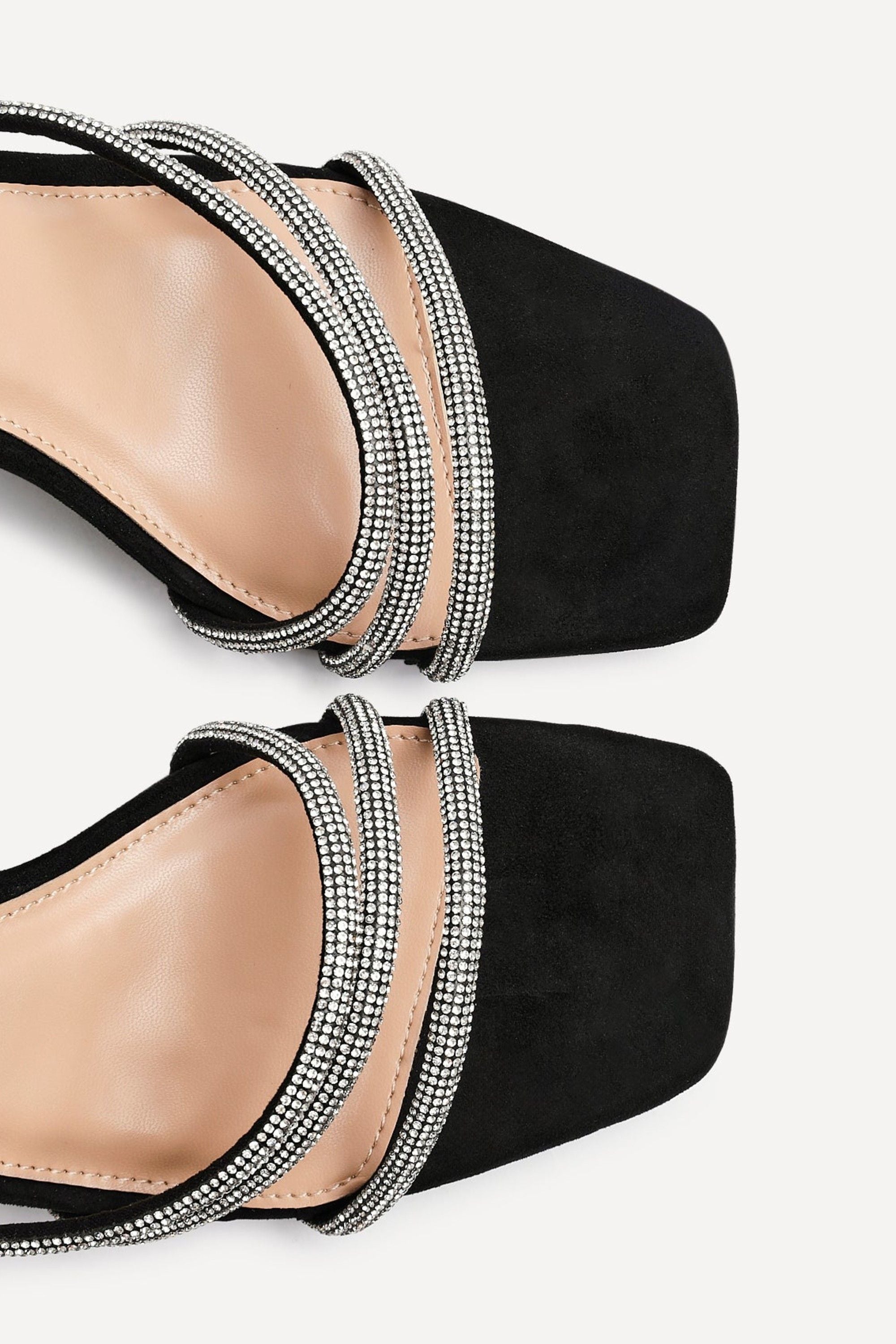 Linzi Glimmer Black Faux Suede Diamante Block Heel image 5