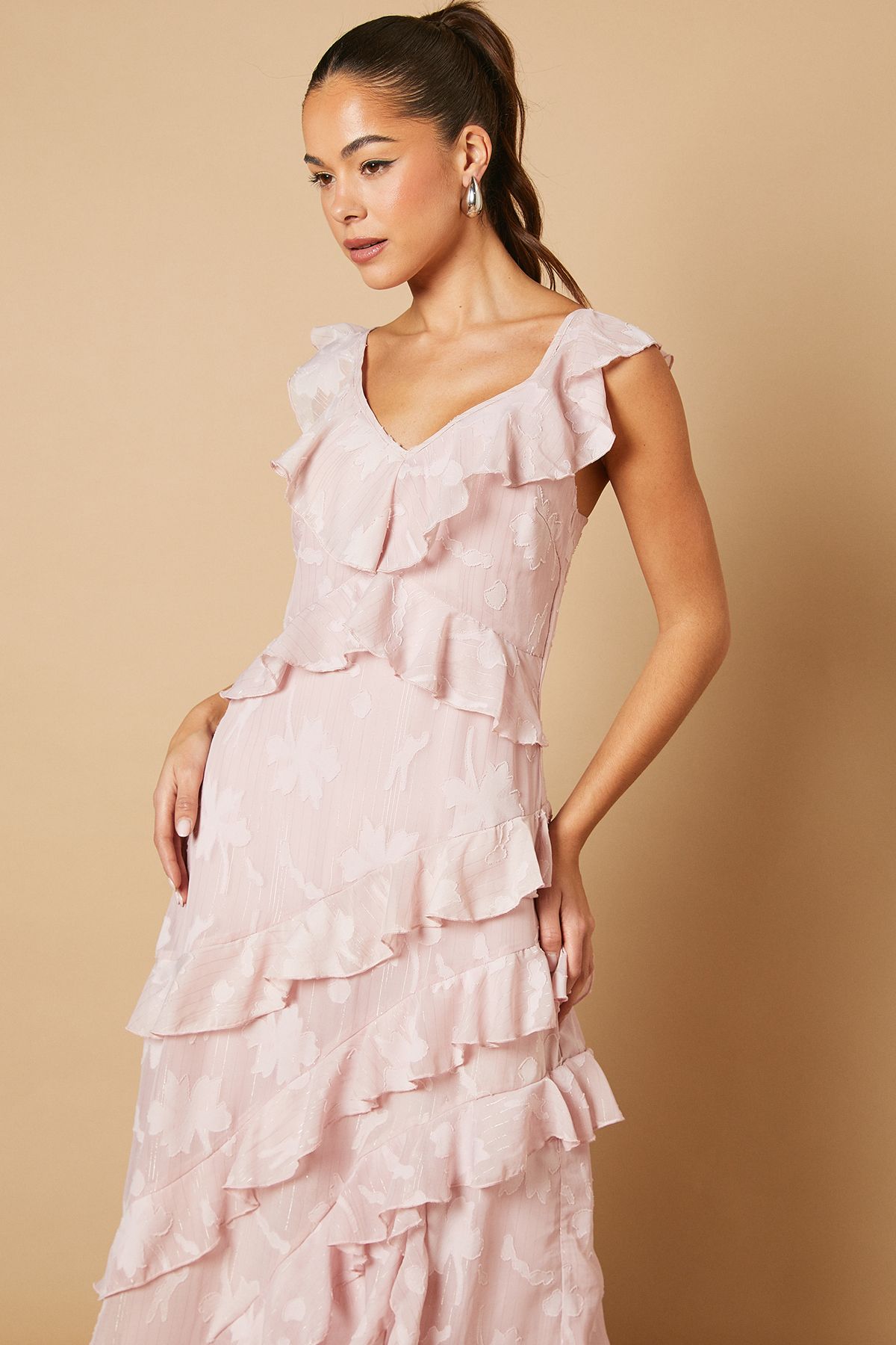 Oasis Ruffle Jacquard Print Maxi Dress Blush image 3