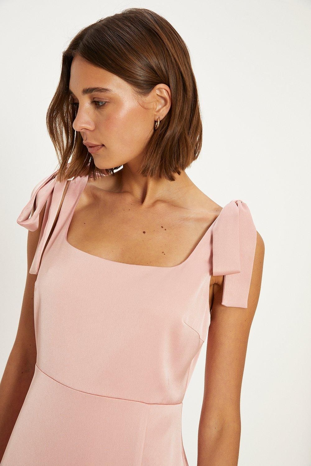 Oasis Oasis by Coast Satin Tie Shoulder Midi Bridesmaid Dress Dusky Pink image 2