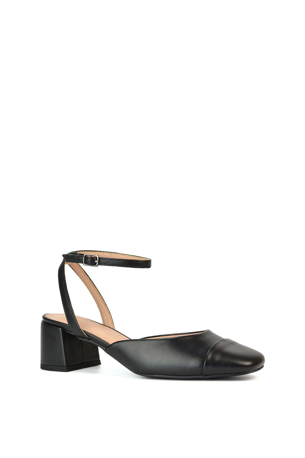 XY London 'Mavis' Low Mid Heel Square Toe Court Shoes With Ankle Strap image 2