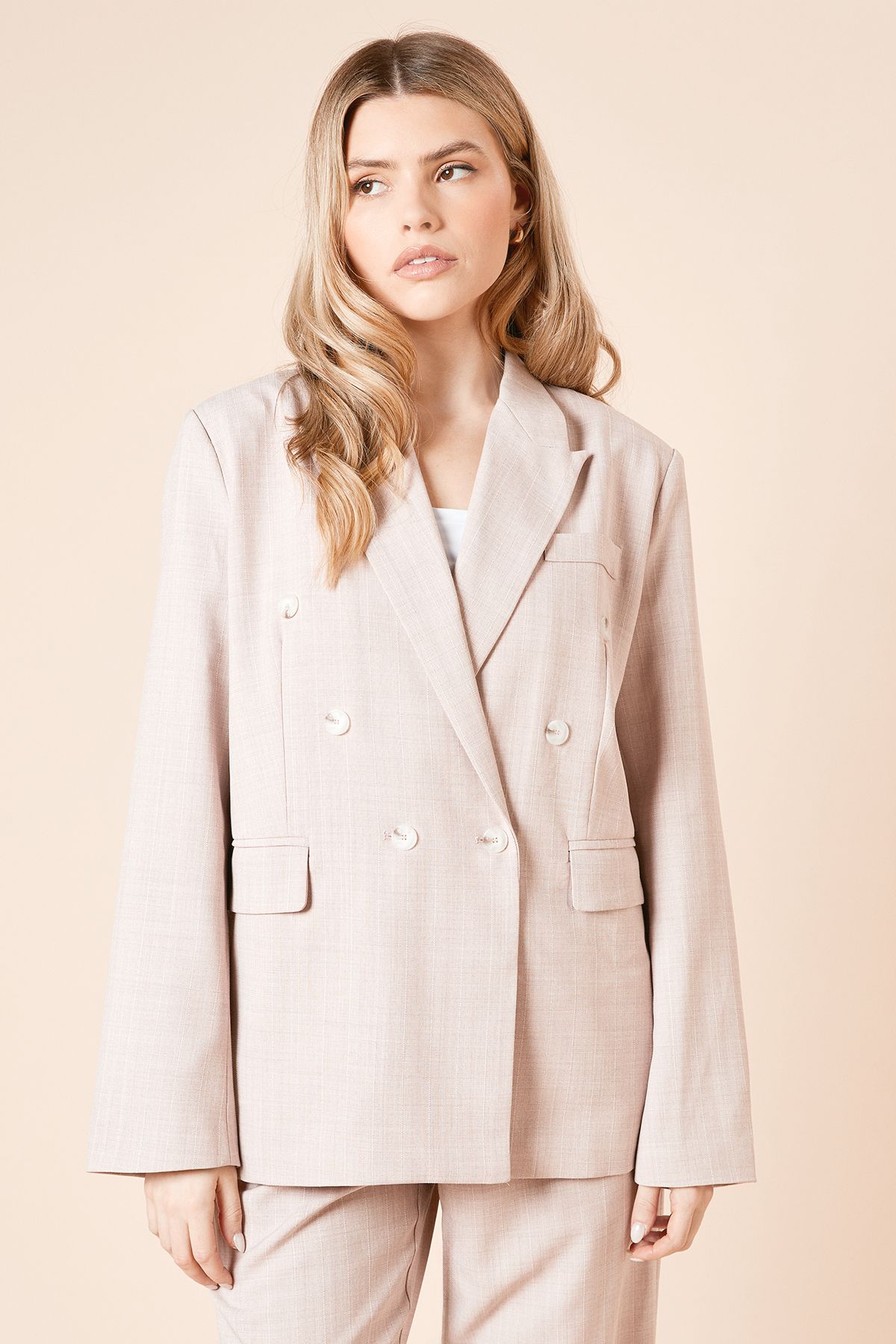 Dorothy Perkins Oversized Double Breasted Stripe Blazer Pink image 2