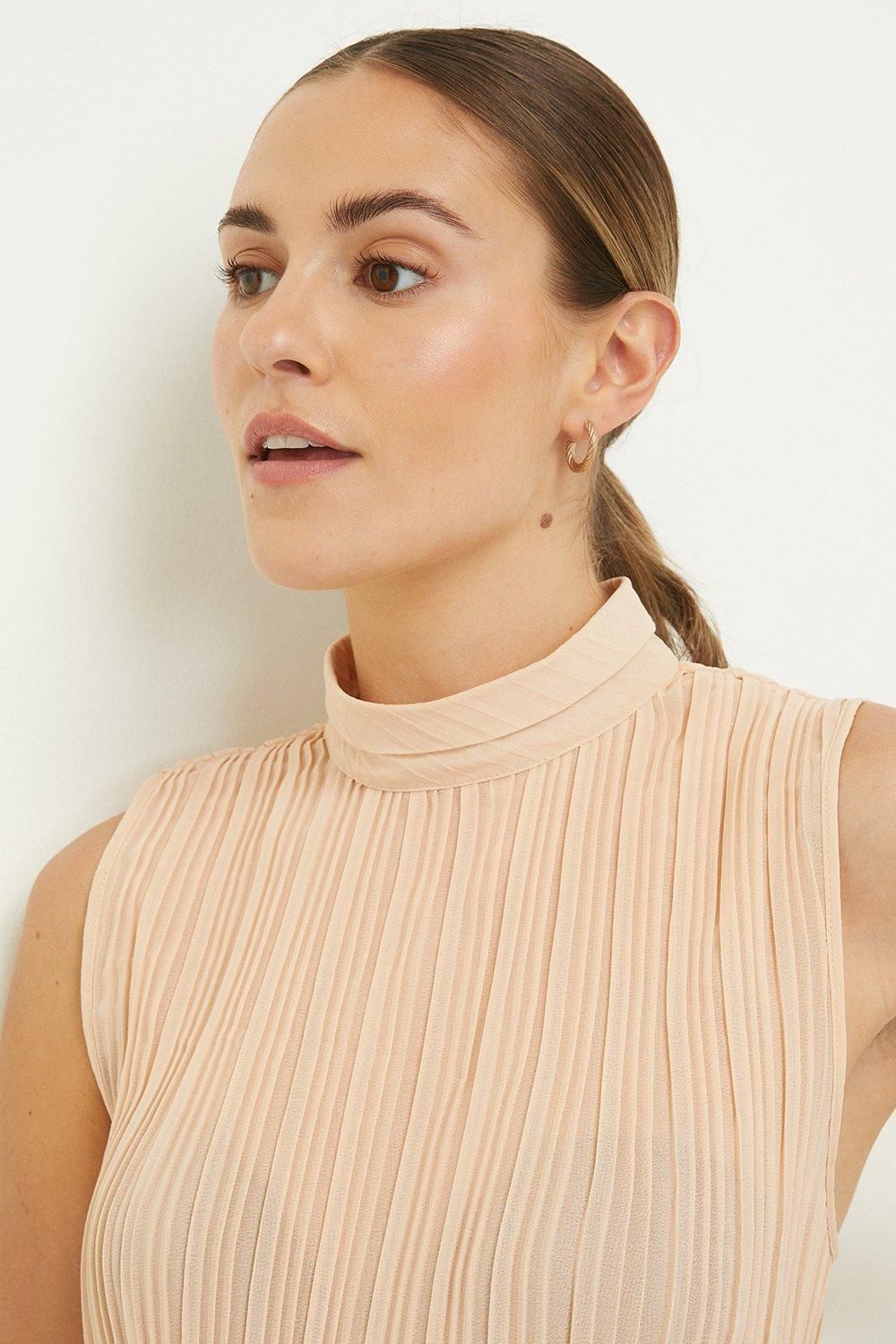 Dorothy Perkins Pleated High Neck Shell Top Blush image 2