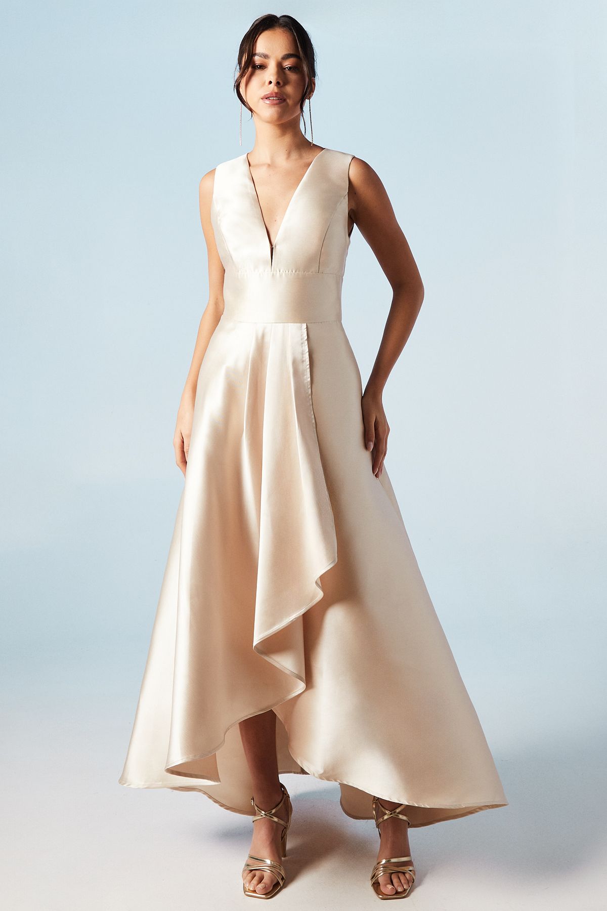 Coast Coast Honoured Sleeveless Plunge Waterfall Twill Maxi Bridesmaid Dress Champagne image 1