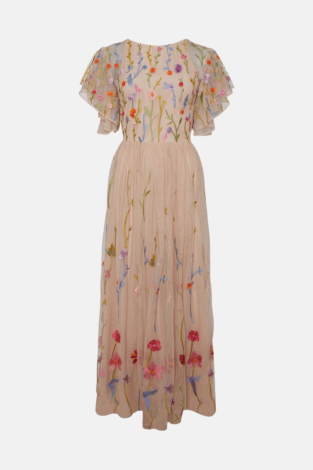 Coast Meadow Embroidered Flute Sleeve Maxi Dress Dusty Rose image 4