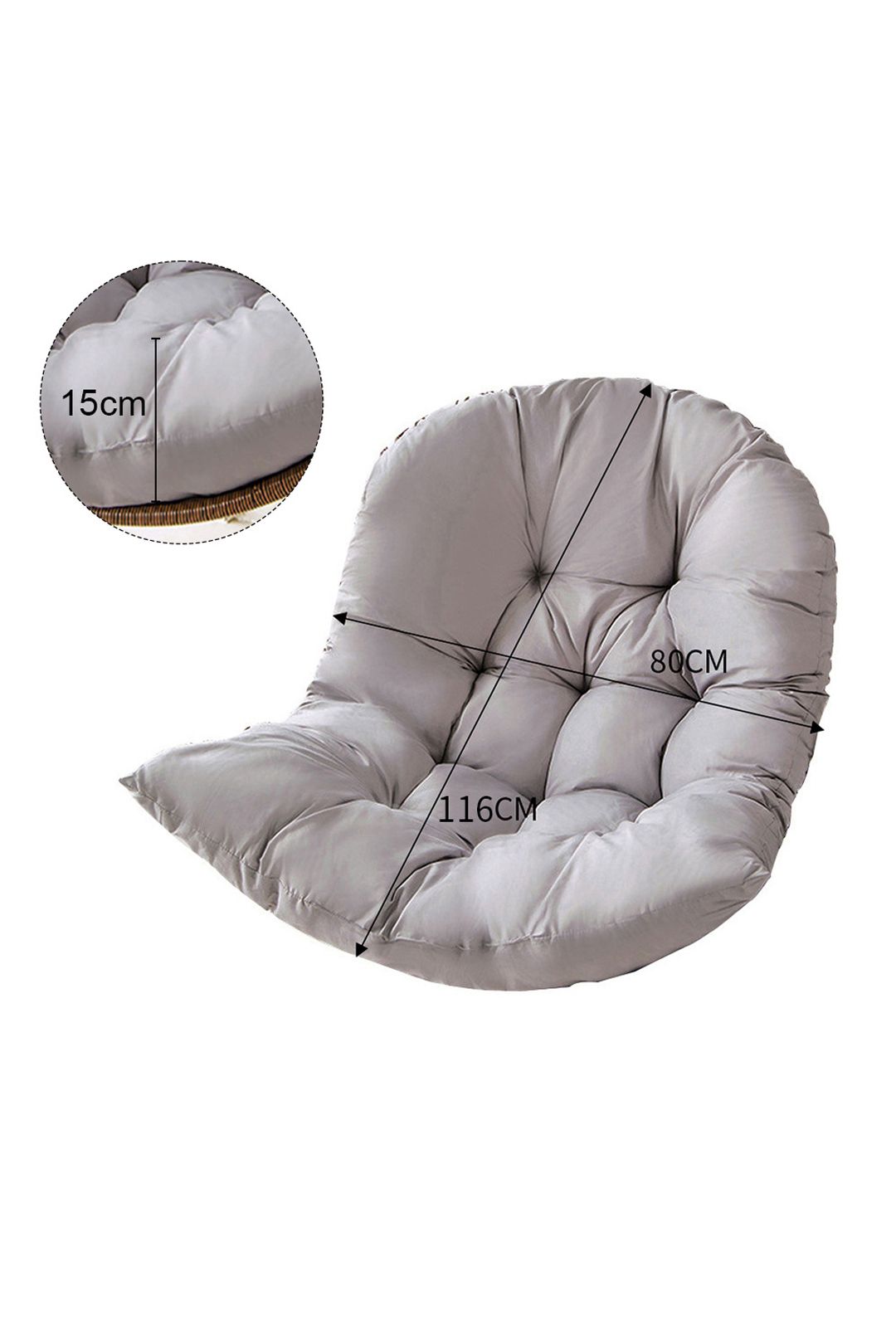 Living and Home 80x108cm Light Grey Rattan Swing Chair Cushion Seat Pad for Hanging Baskets image 5