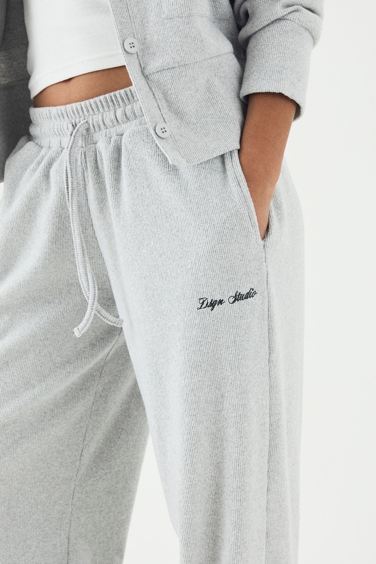 DSGN Studio DSGN Studio Brushed Rib Straight Leg Trouser Ash Grey image 4