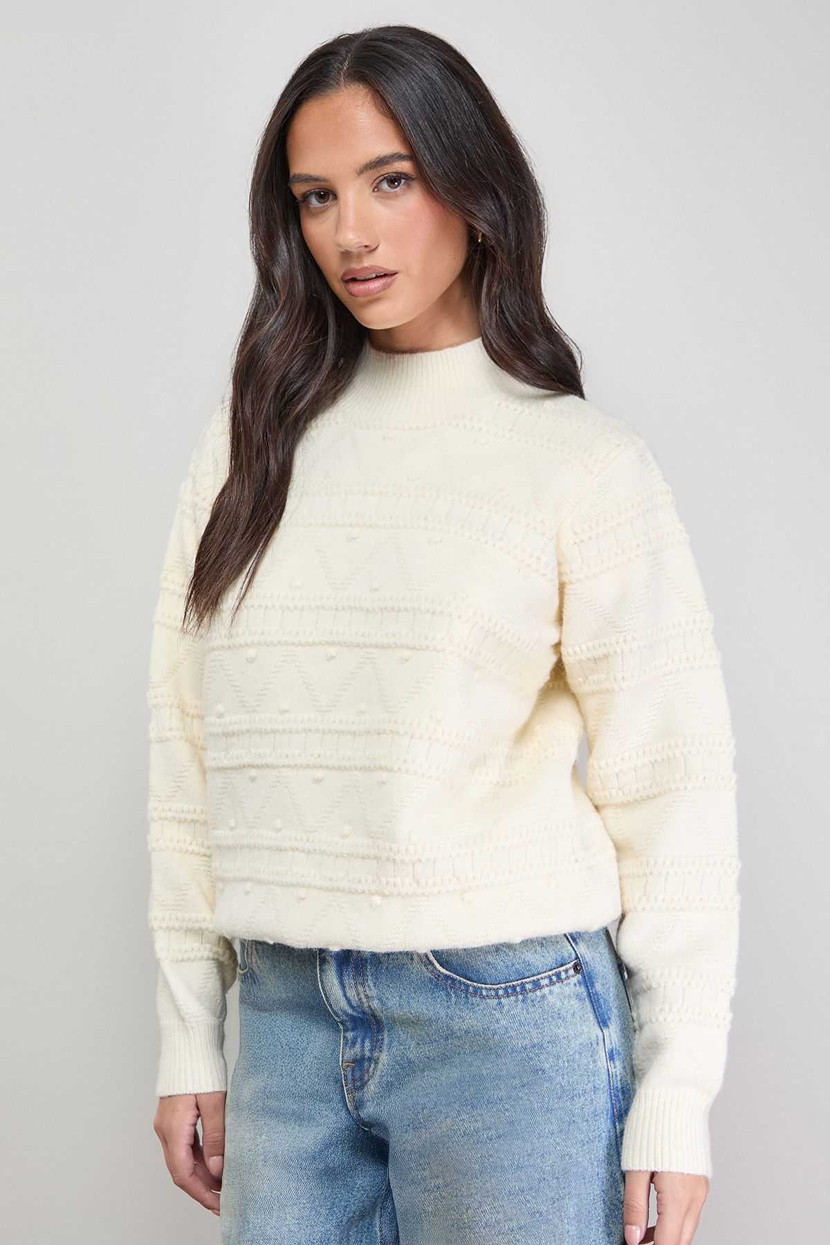 Oasis Bobble Stitch Detail Jumper Cream image 1