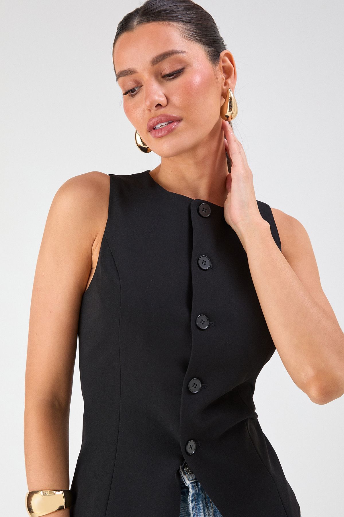 MissPap Tailored High Neck Waistcoat True Black image 4