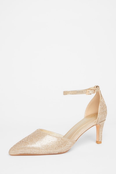 Quiz Gold Wide Fit Embellished Court Heels