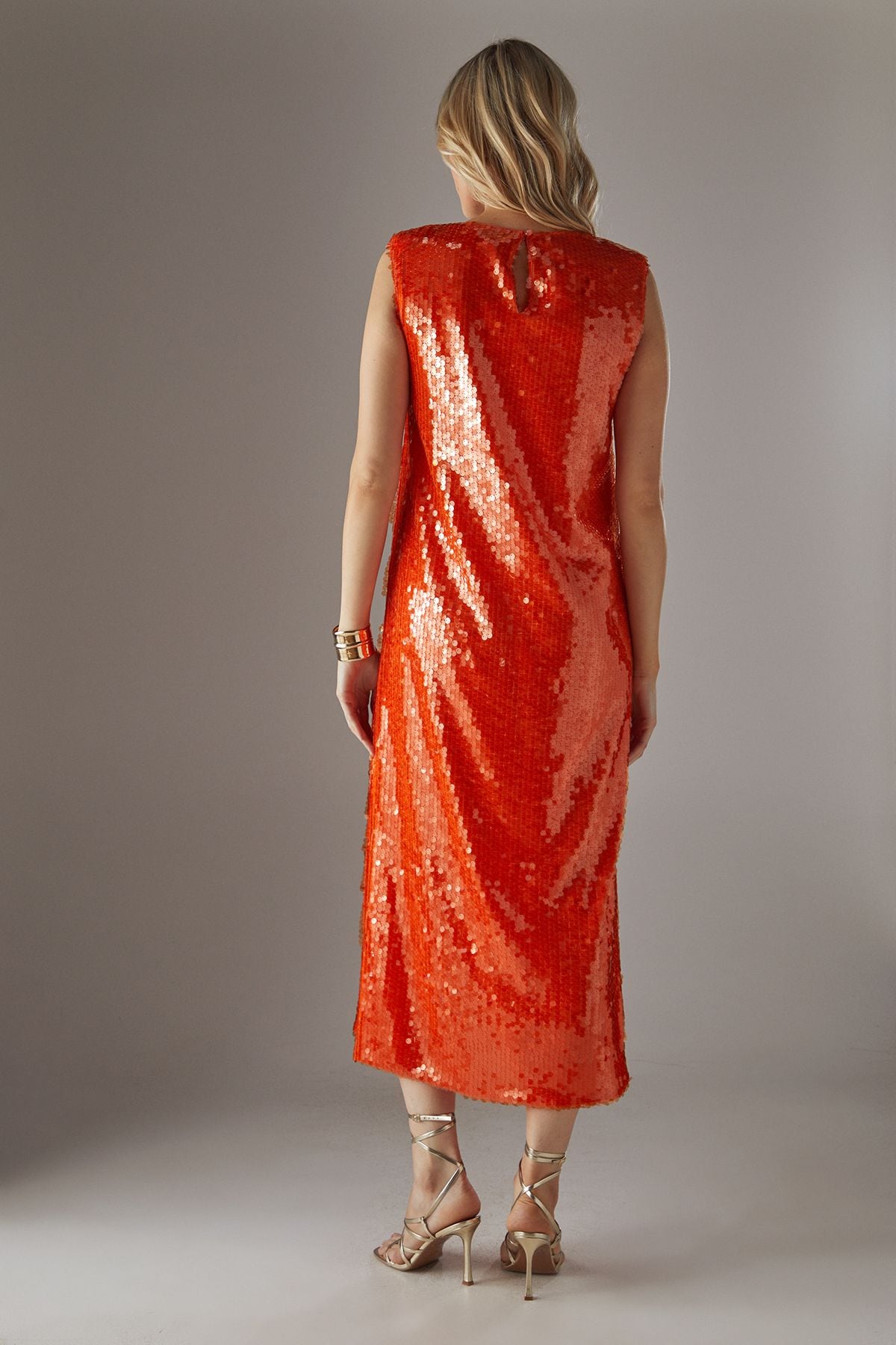 Warehouse Sequin Shoulder Pad Sleeveless Column Midi Dress Mango image 4