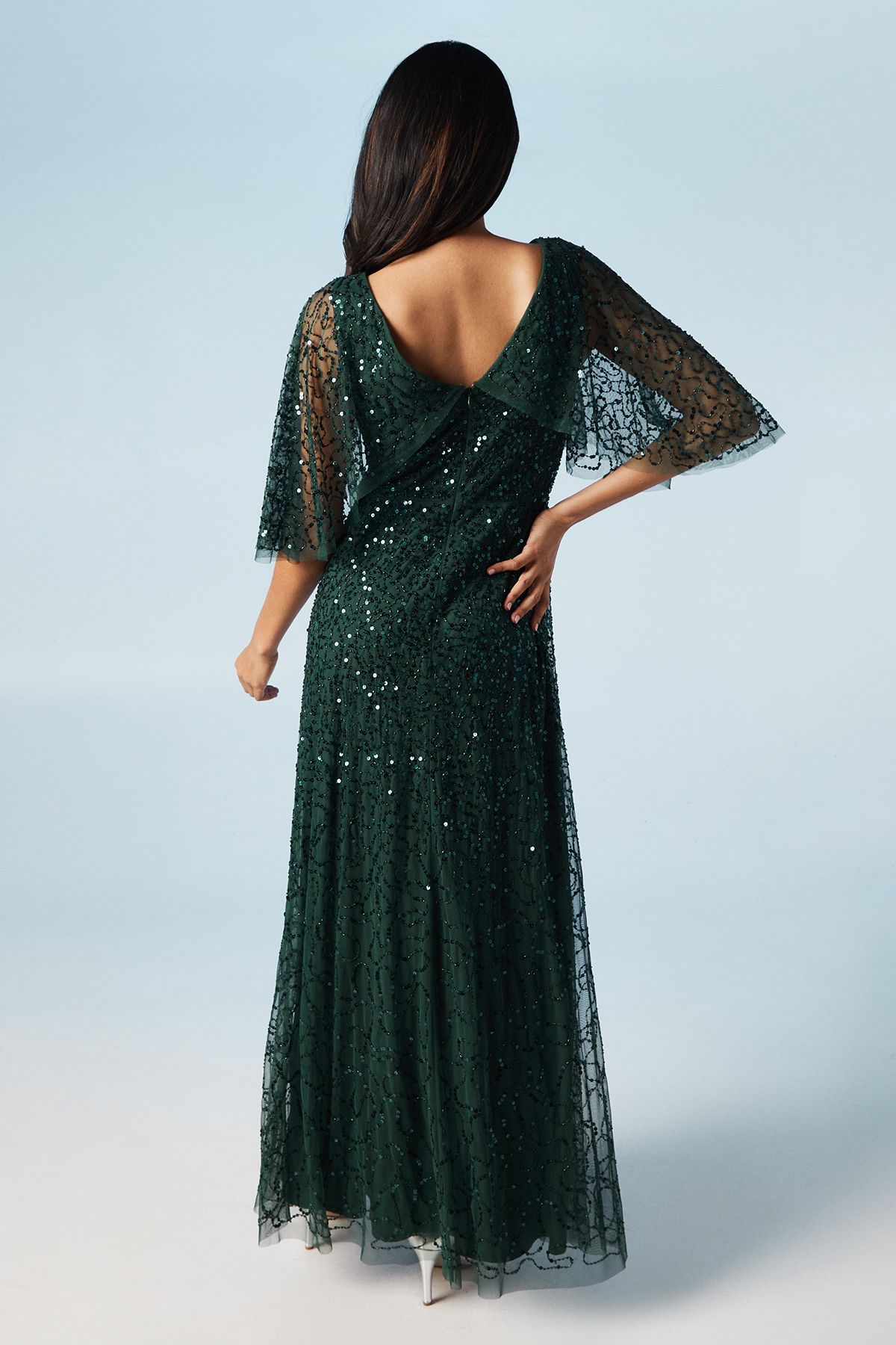 Coast Cape Sleeve All Over Sequin Bridesmaid Dress Emerald image 3
