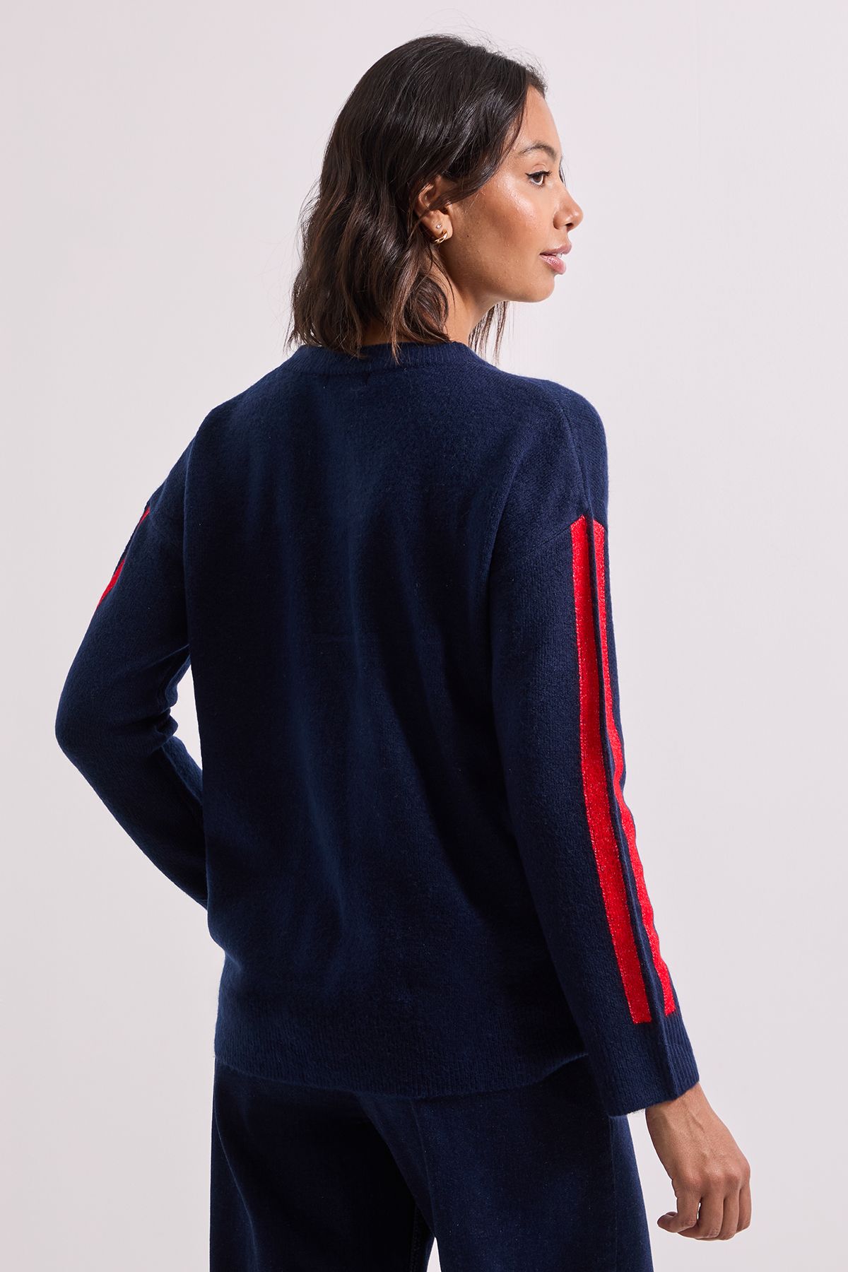 Dorothy Perkins Stripe Sleeve Crew Neck Jumper Navy image 3