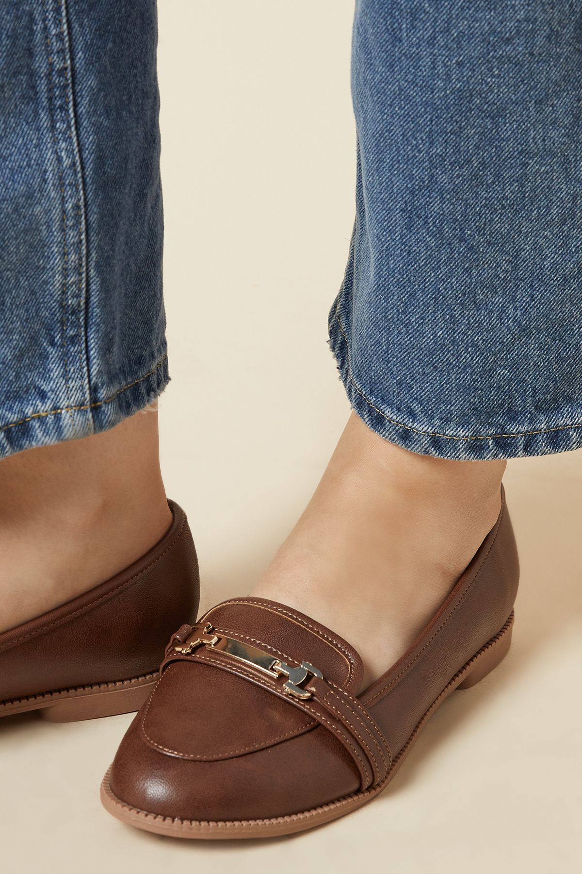 Dorothy Perkins Wide Fit Lora Snaffle Loafers Tan image 3