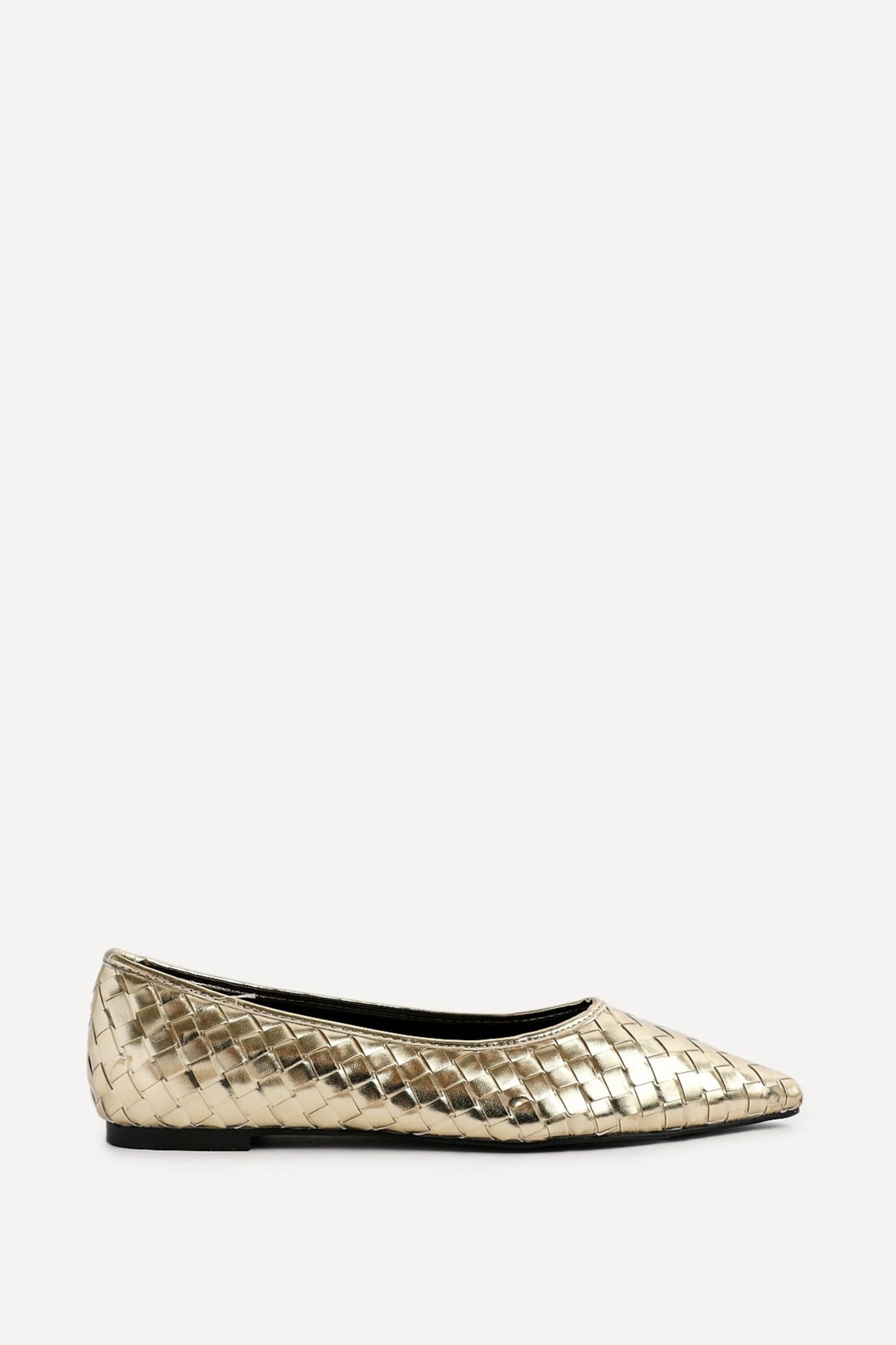 Linzi Talina Gold Faux Leather Woven Pointed Toe Ballet Flats image 1