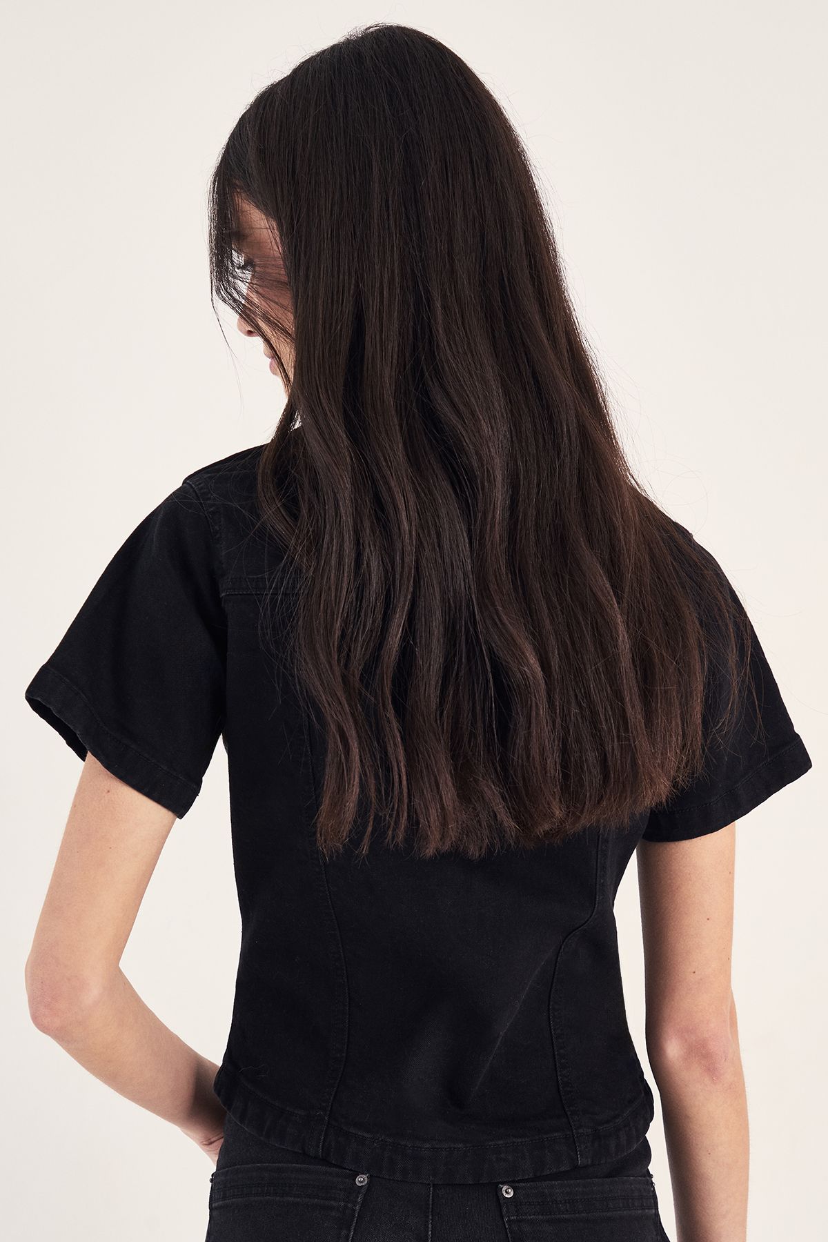 NastyGal The Sculpted Denim Shirt Washed Black image 4