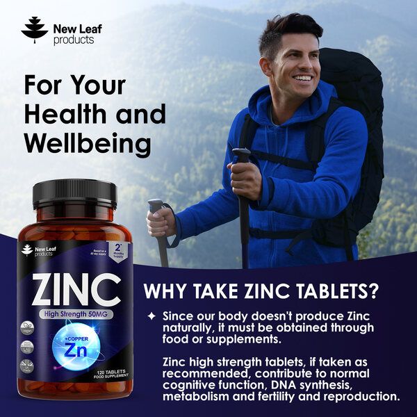 New leaf health Zinc 50mg High Strength 120 Zinc Tablets with Copper, Contributes Towards The Immune System, Bone Health and Fertility image 3