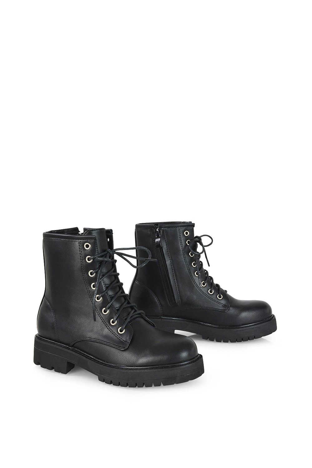 XY London 'Hermoine' Chunky Low Block Heel Lace up Ankle Biker Boots image 5