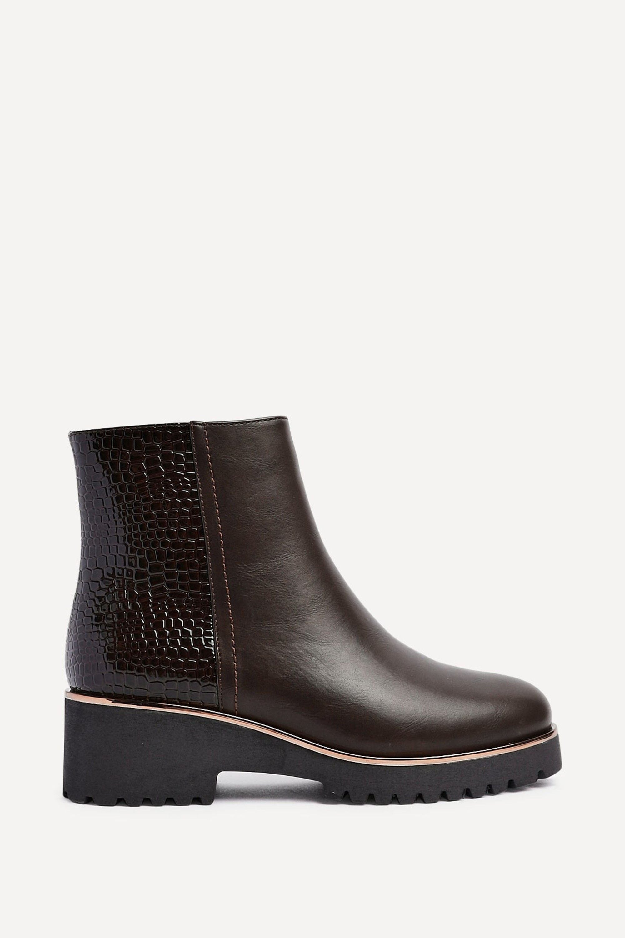 Linzi Navigate Brown Croc Mix Wedge Ankle Boot