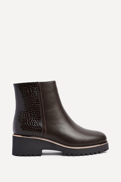 Linzi Navigate Brown Croc Mix Wedge Ankle Boot