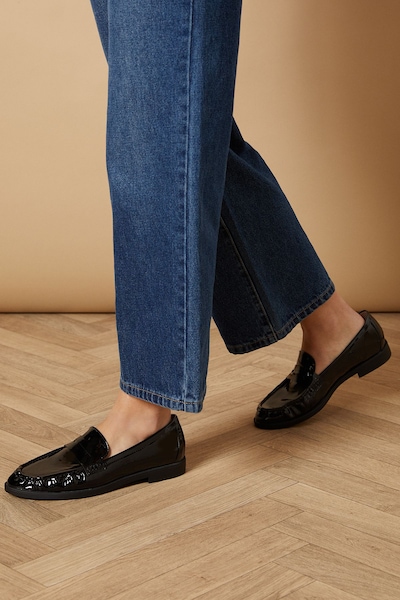 Oasis Baya Faux Patent Leather Penny Detail Loafers True Black