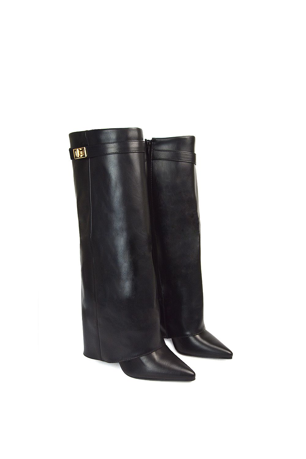 XY London 'Rayna' Block Heel Knee High Foldover Boots With Pointed Toe image 3