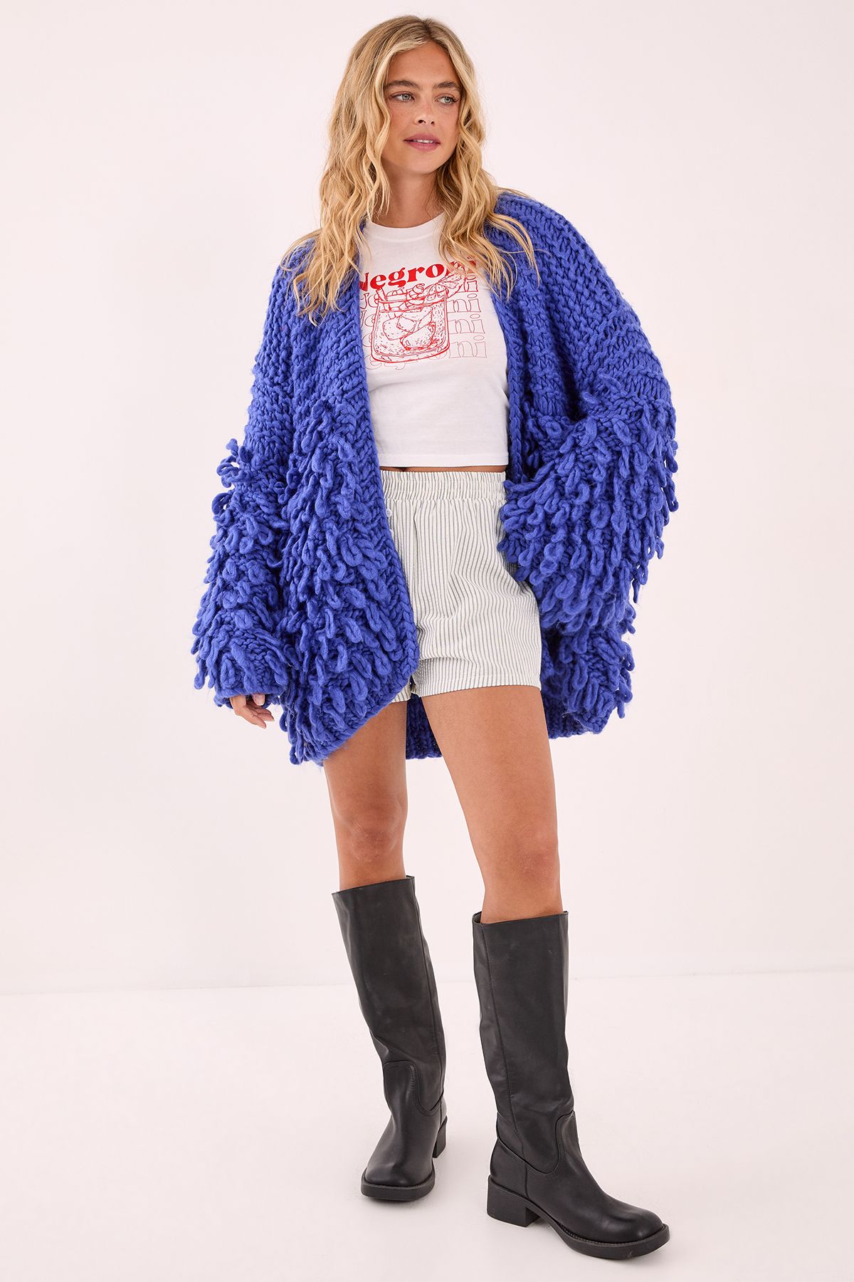 NastyGal Extreme Loopy Cardigan Cobalt image 2
