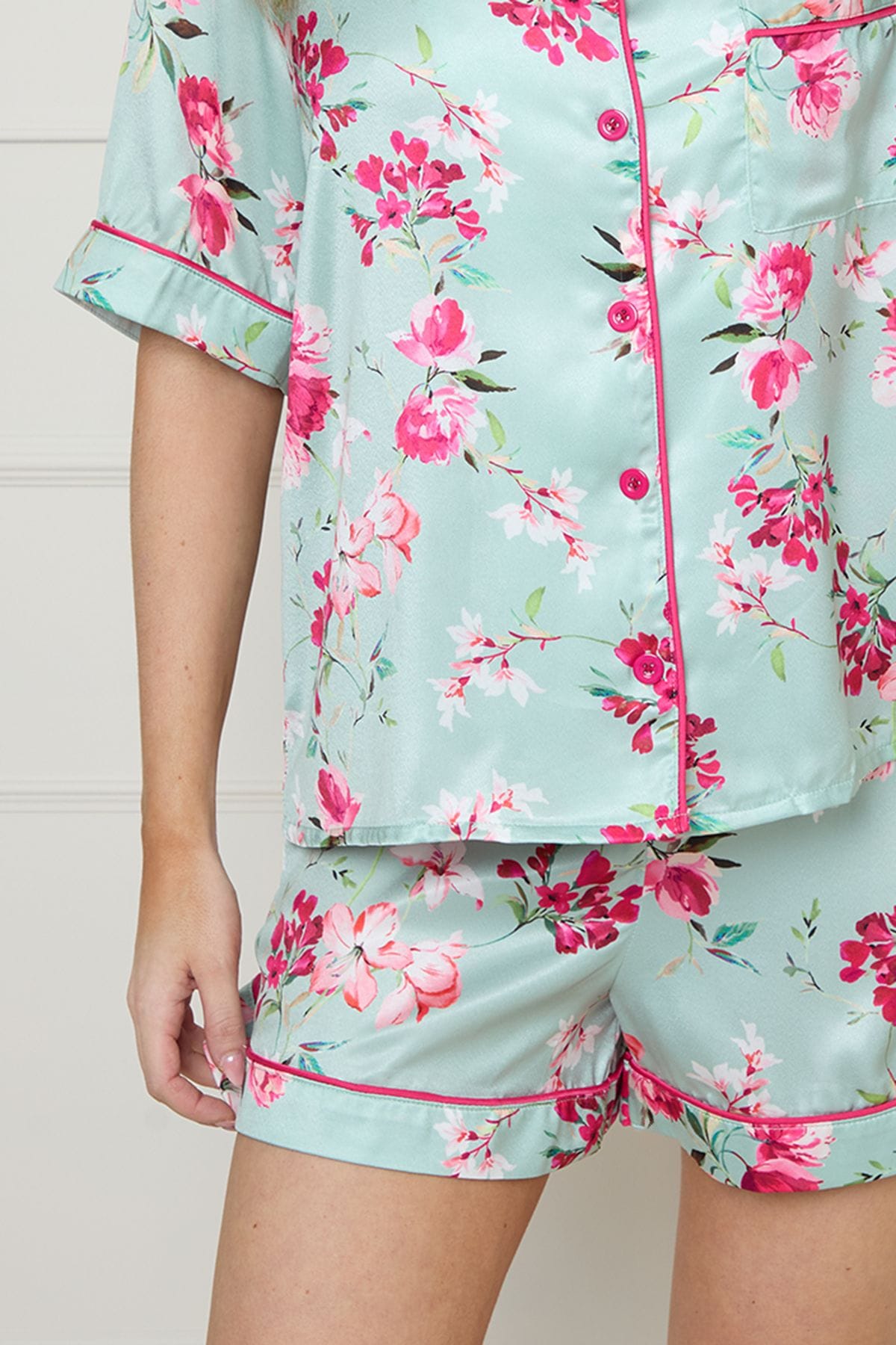 Oasis Sage Floral Satin Printed Short Nightwear set Sage image 3