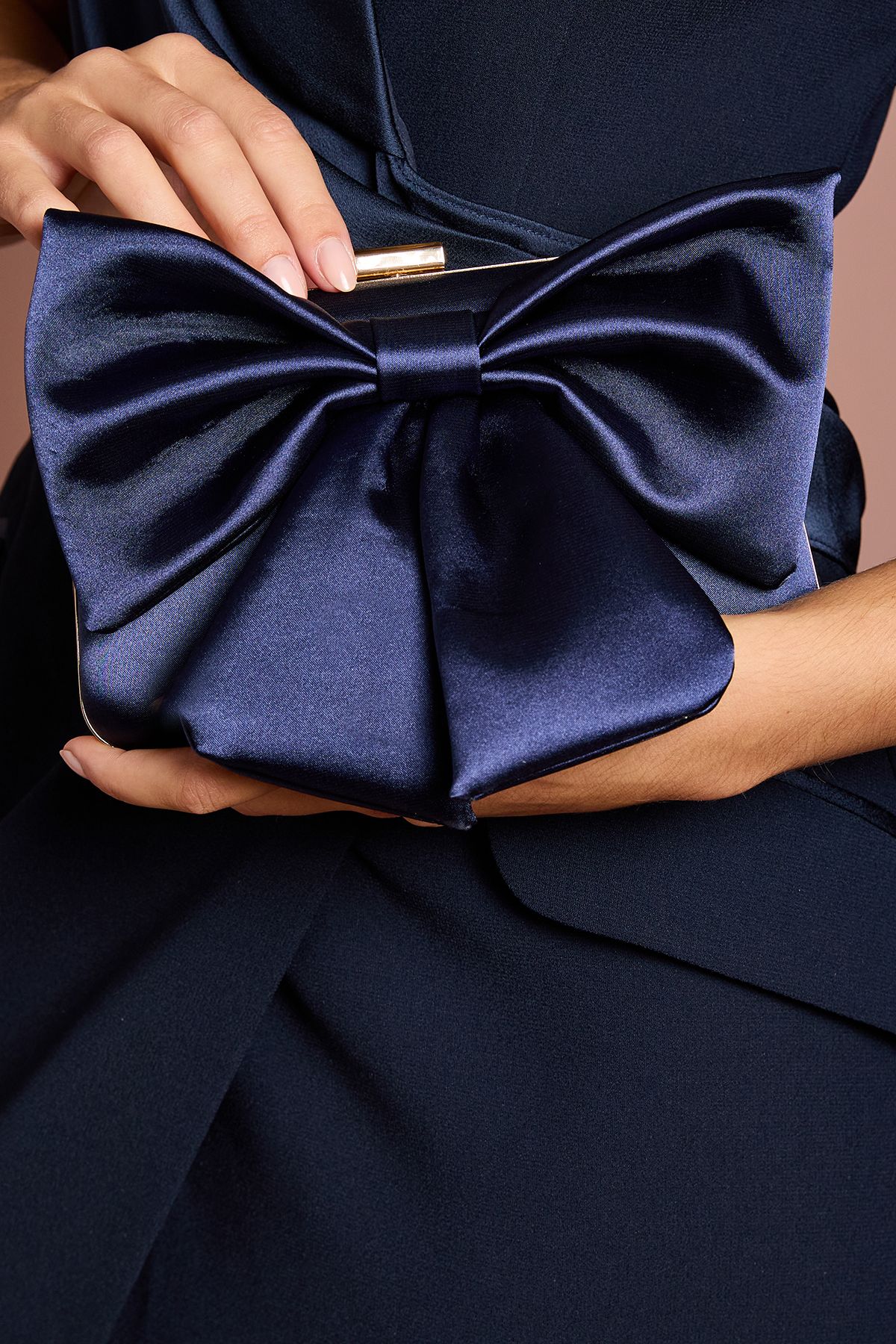 Coast Azalea Satin Bow Detail Clutch Bags Navy image 2