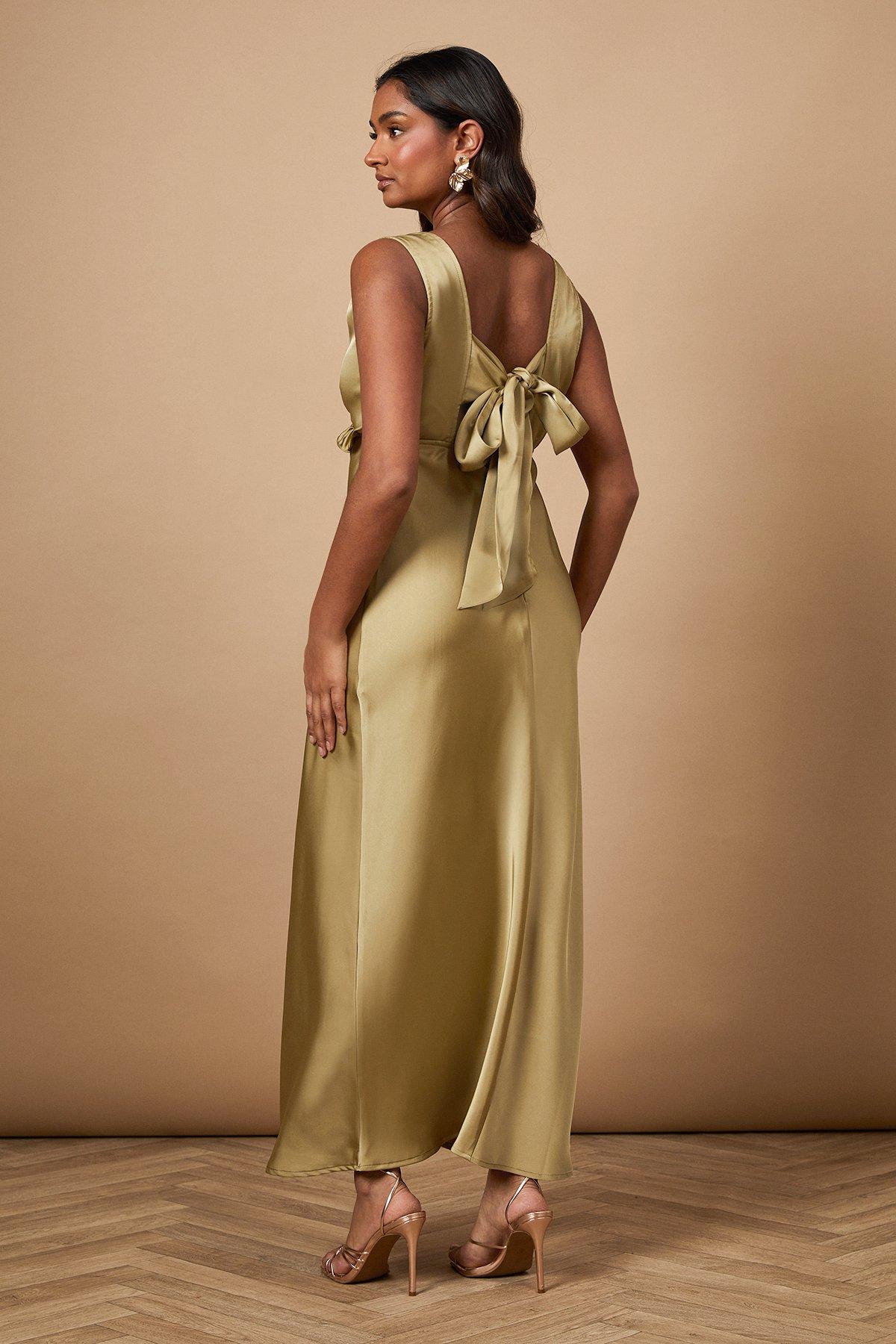 Oasis Satin Ruffle Bust Detail Maxi Dress Sage image 3