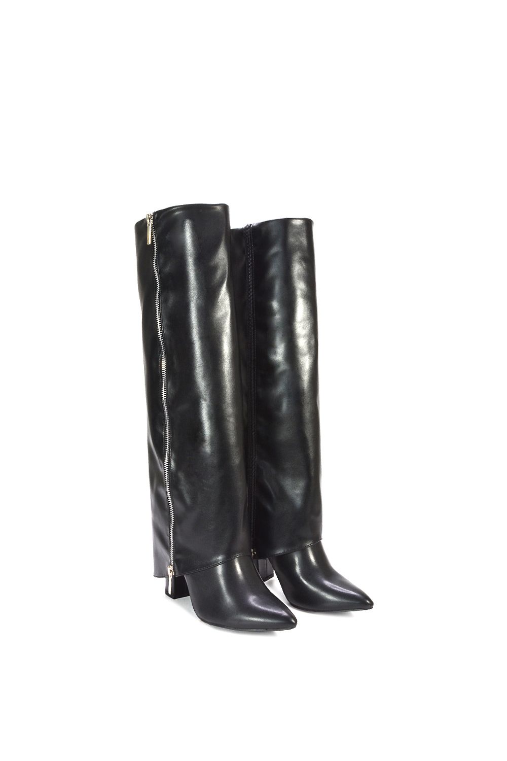 XY London 'Allie' Knee High Fold Over Pointed Toe Boots With Zip Detail image 3