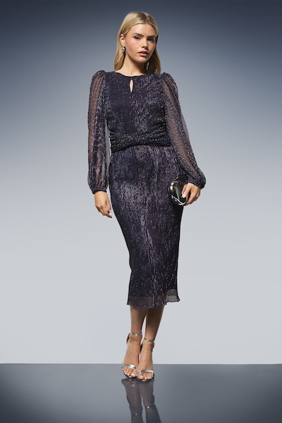 Dorothy Perkins DP Luxe Sparkle Plisse Jersey Keyhole Twist Front Midi Dress Purple