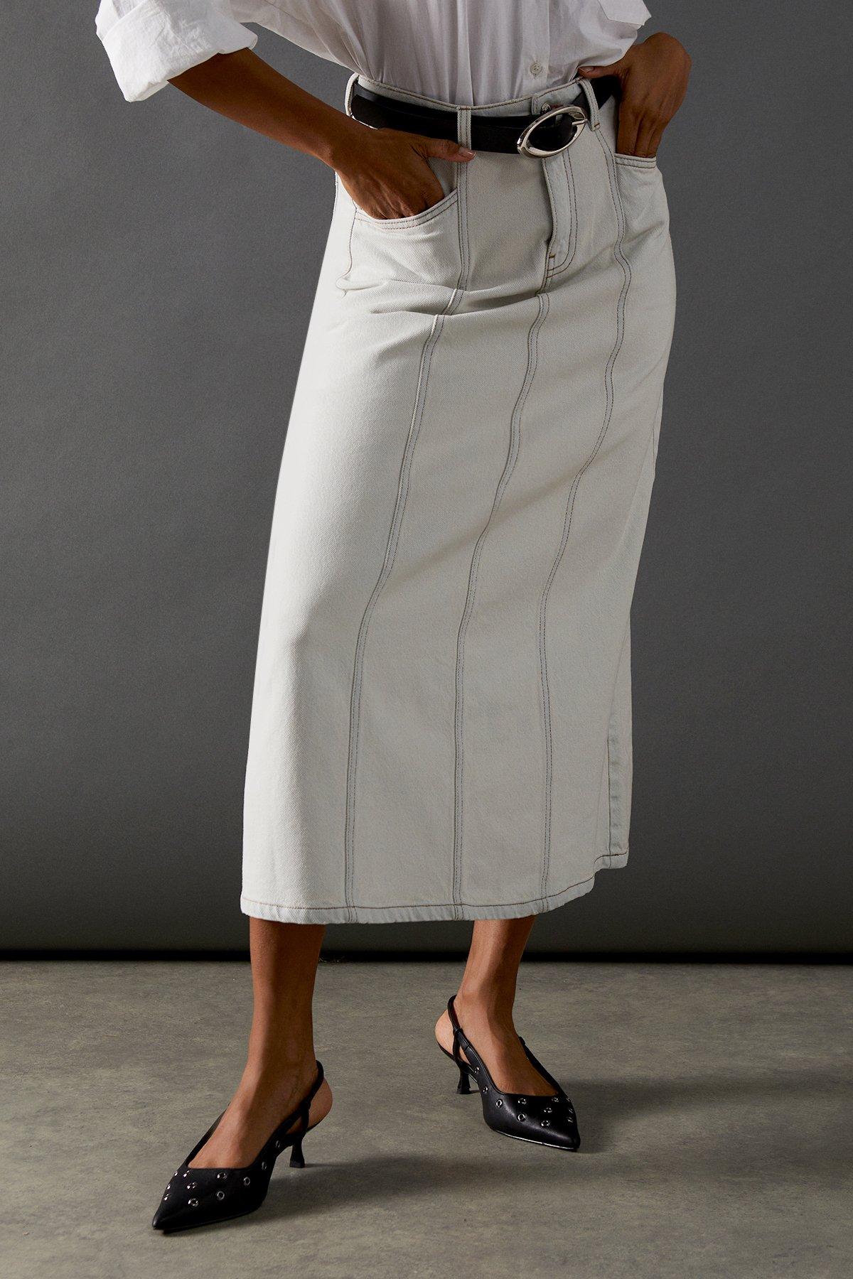 Warehouse Seam Detail Denim Midi Skirt image 2