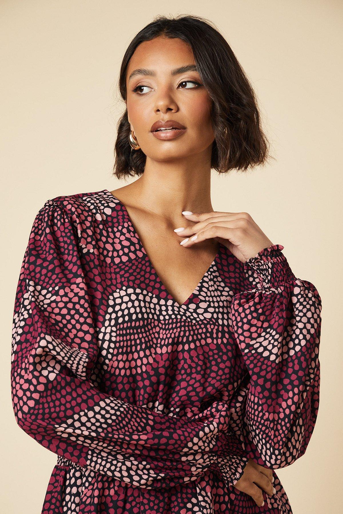 Dorothy Perkins Tall Pink Spot V Neck Shirred Waist Blouse Pink image 4