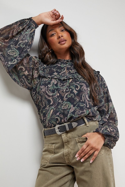 Oasis Printed Trim Detail Chiffon Blouse Multi