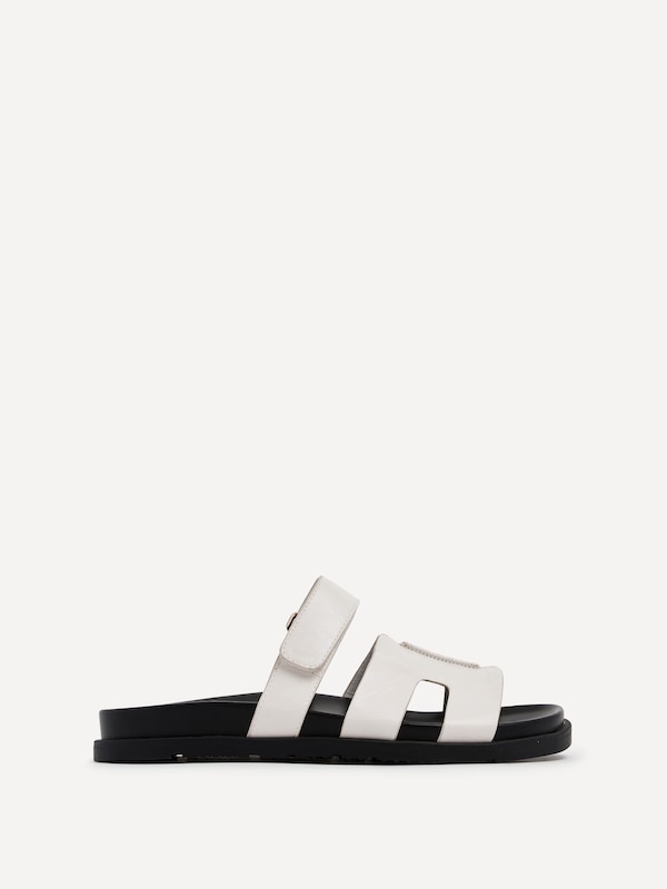 Linzi Emmy White Faux Leather Footbed Linked Design Sandal