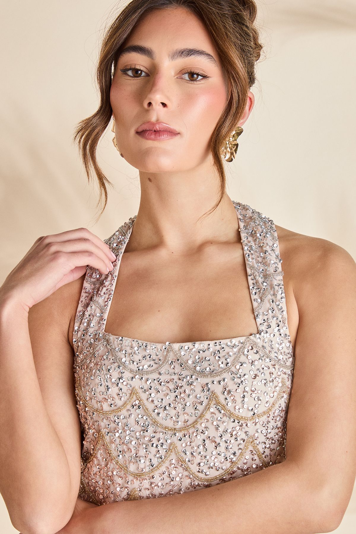 Coast Ombre Embellished Halterneck Mini Dress Blush image 4