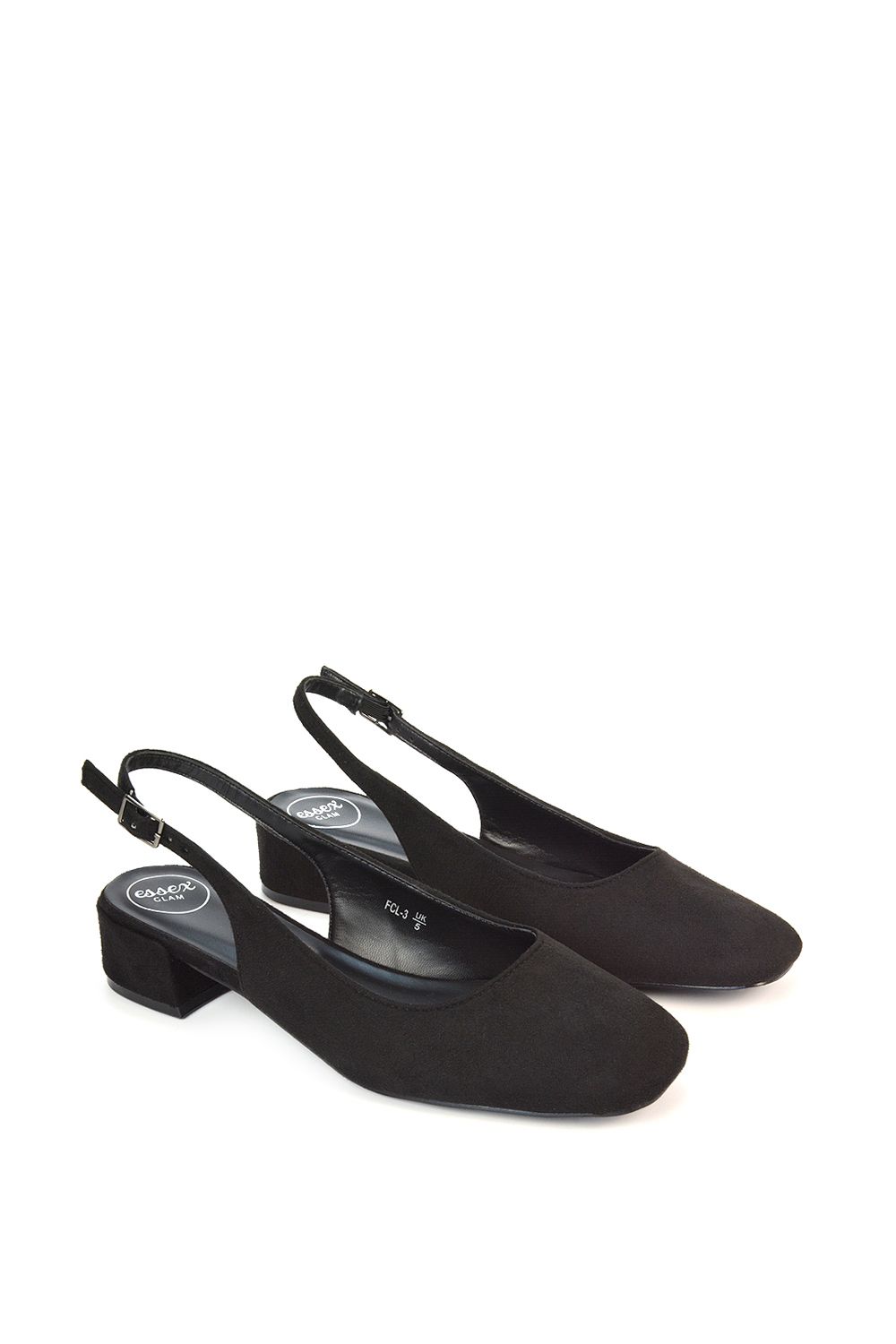 XY London 'Jilly' Square Toe Slingback Low Block Heel Court Shoes image 4