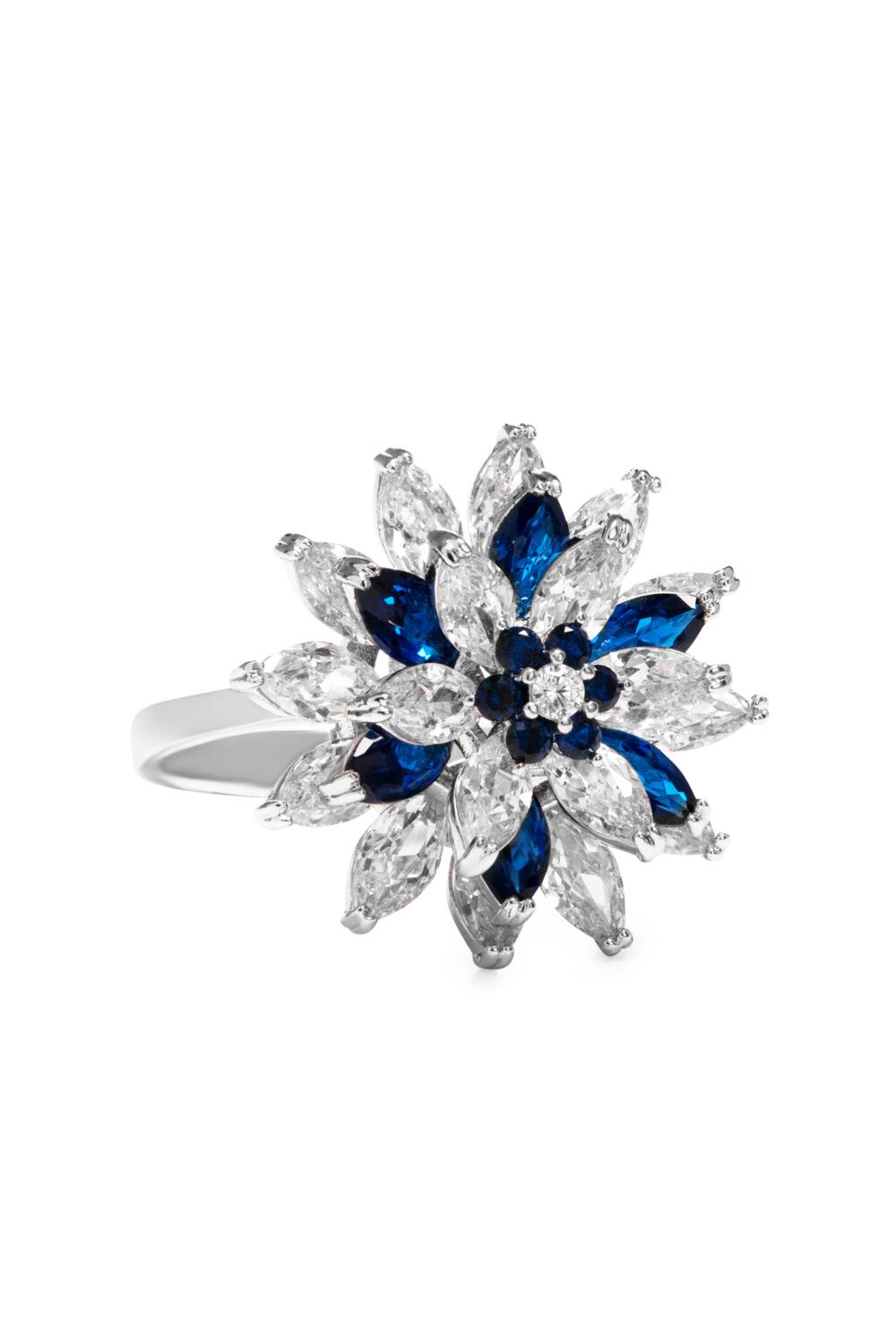 Jon Richard Silver Plated Blue Cubic Zirconia Flower Ring