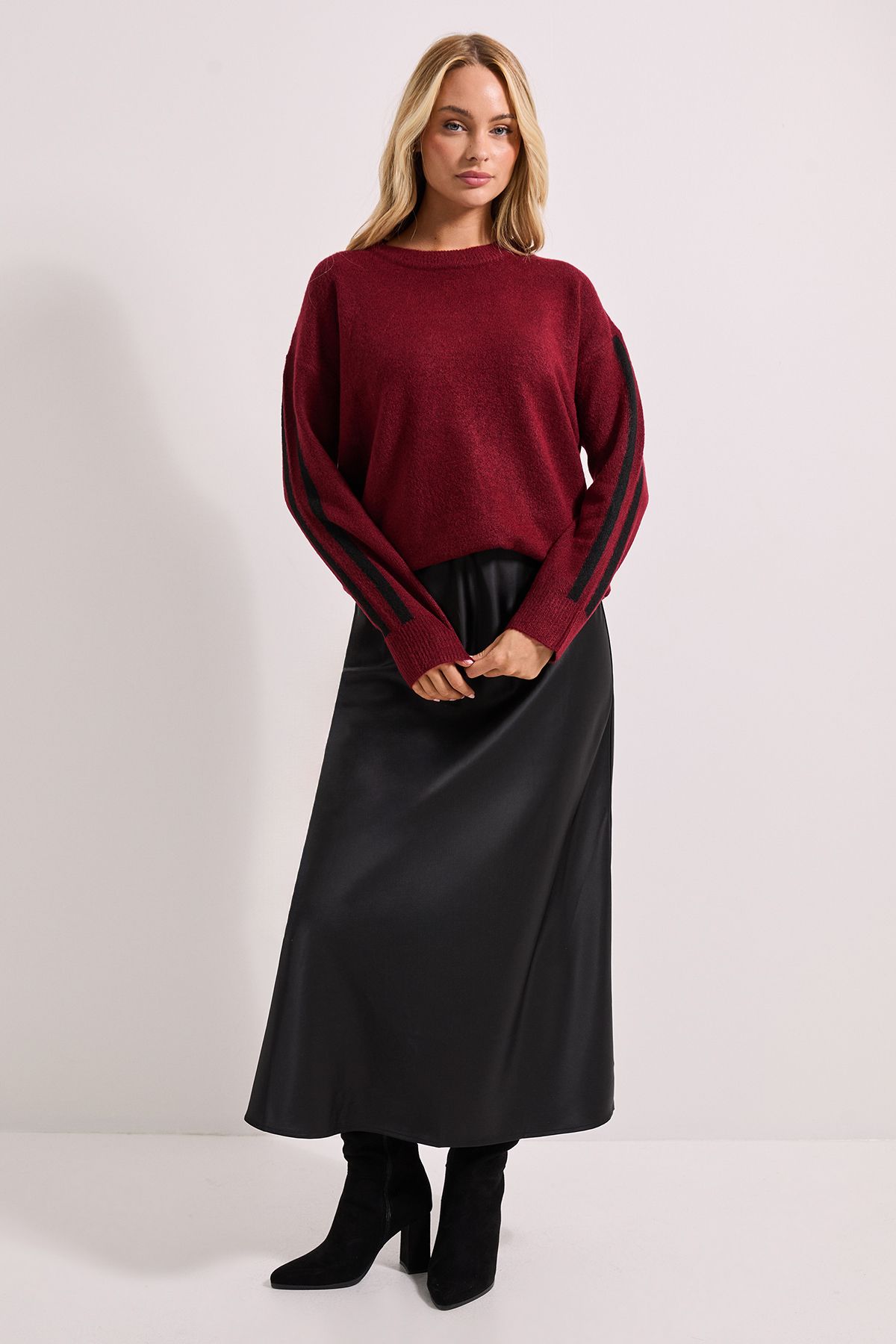 Dorothy Perkins Stripe Sleeve Crew Neck Jumper Burgundy image 2