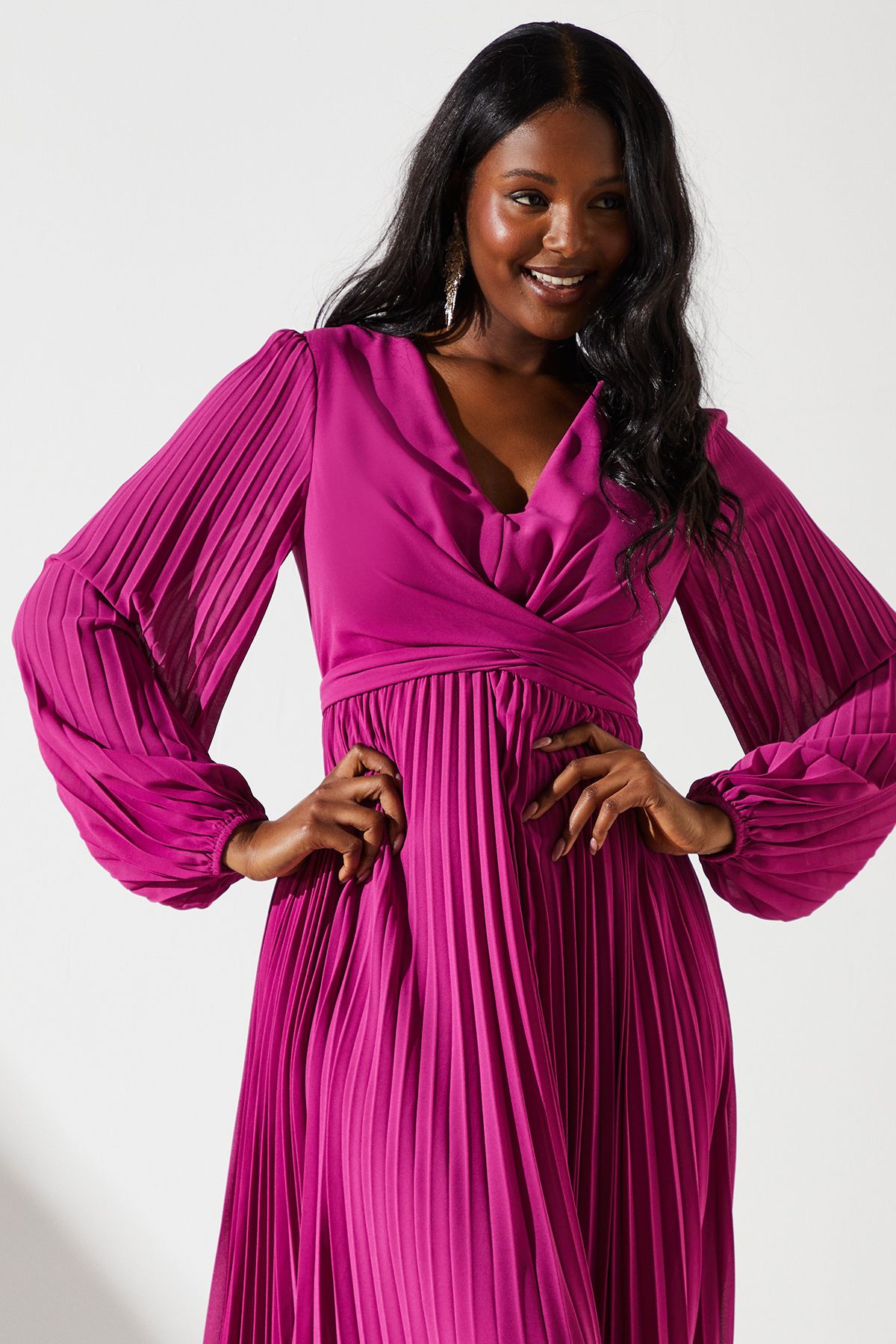 Coast Pleated Wrap Front Dress Magenta image 4