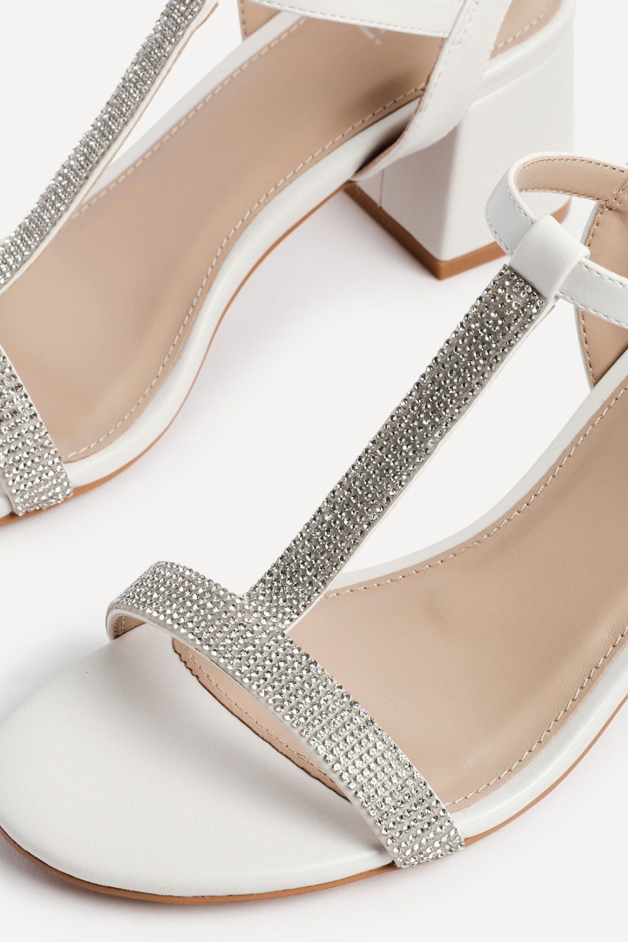 Linzi Amaya White Faux Leather T-Bar Diamante Block Heeled Sandal image 5