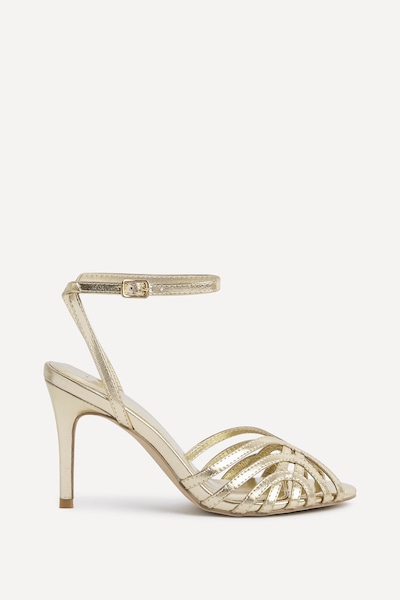 Linzi Eros Gold Faux Leather Caged Stiletto Heel