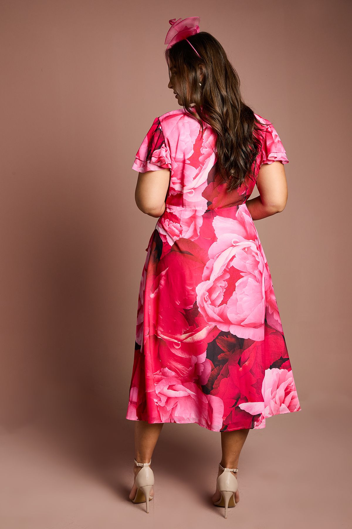 Coast Plus Jersey Double Flutter Sleeve Wrap Midi Dress Pink image 3